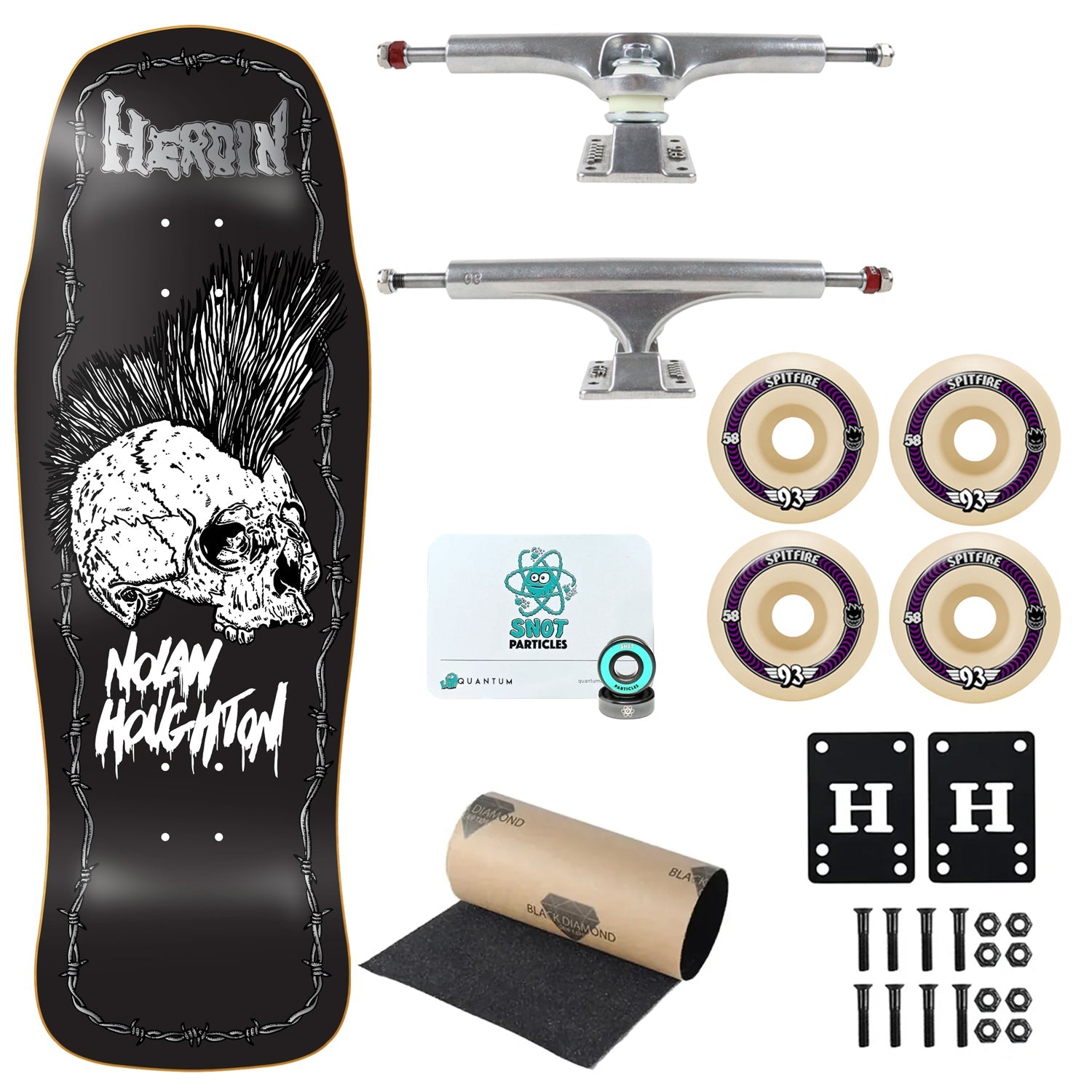 Heroin Premium Complete Skateboard Nolan KO2 Skull 10.25" Ft. Ace/Spitfire/Quantum