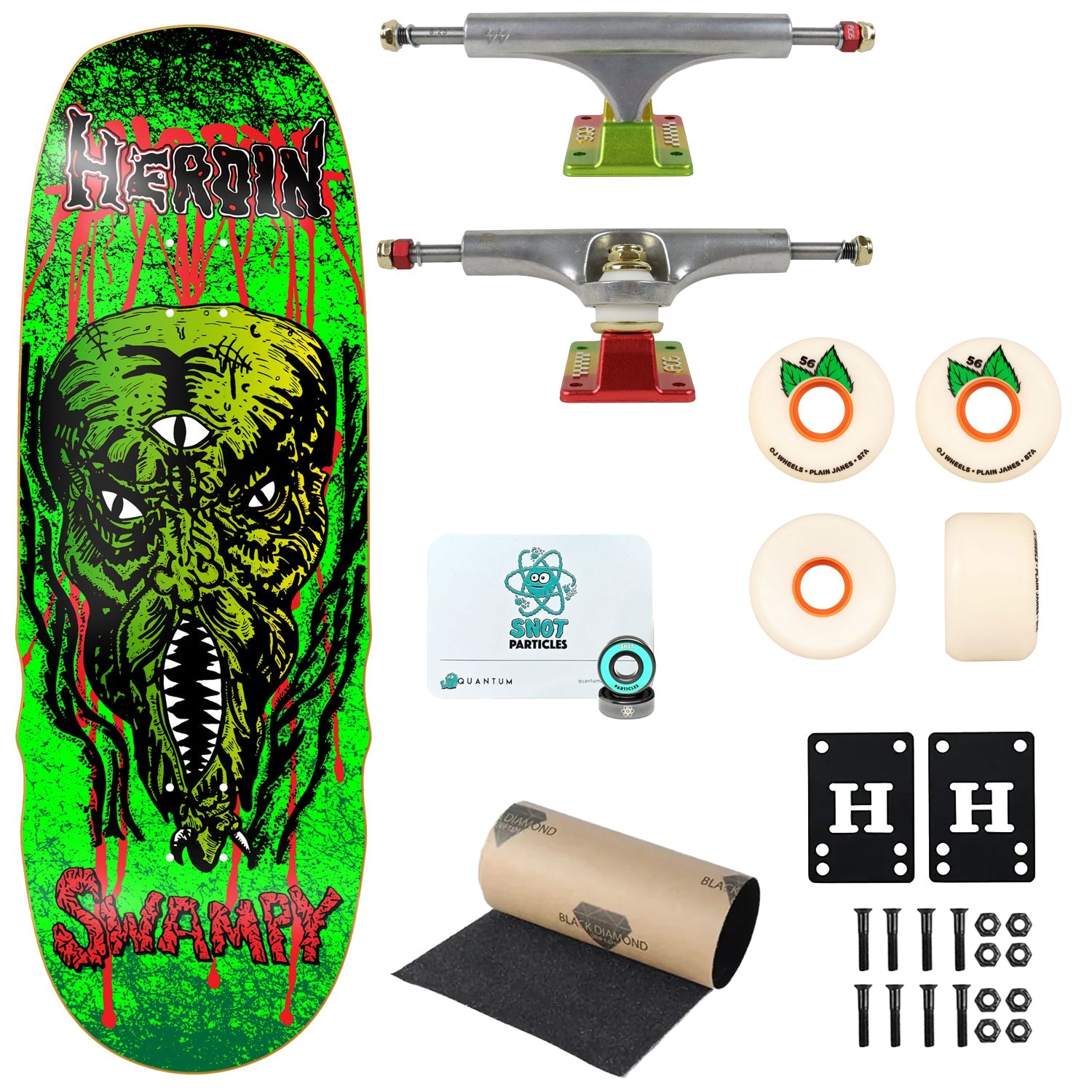 Heroin Premium Complete Skateboard Swampy KO2 Slime Face 10.6" Ft. Ace/OJ/Quantum