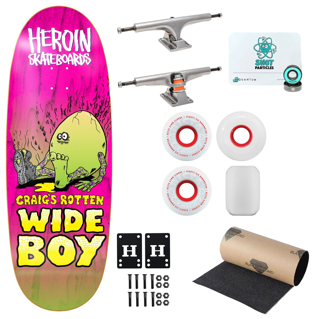 Heroin Premium Skateboard Complete Craig Rotten Wide Boy (Assorted) Independent Trucks Ricta Wheels and Quantum Snot Particles Bearings