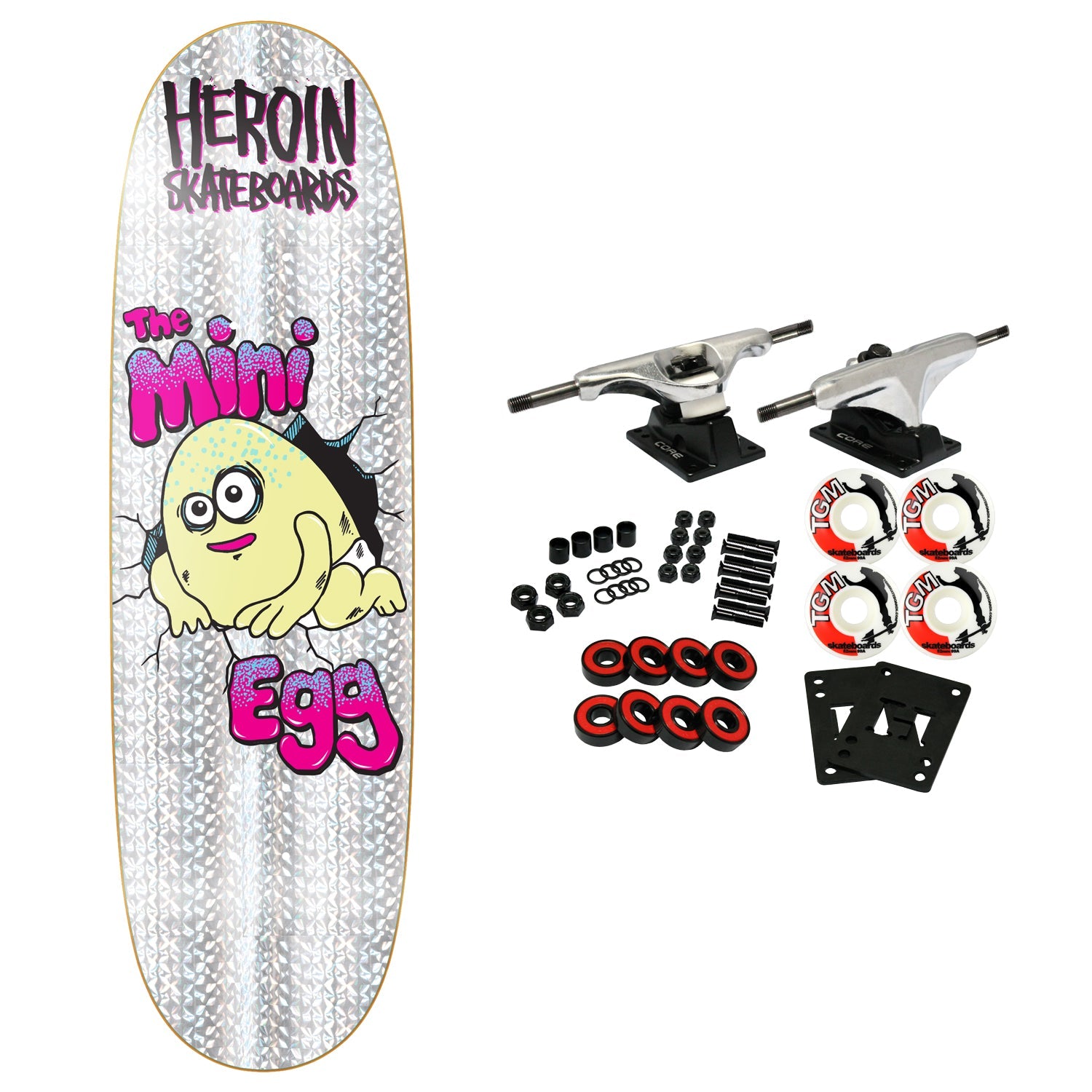 Heroin Skateboard Complete Mini Egg Holographic Foil 8.38" x 28.5"
