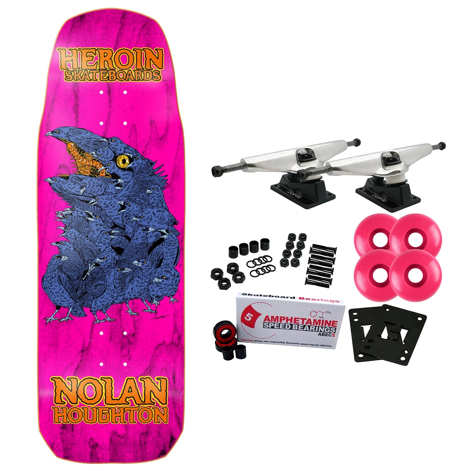 Heroin Skateboard Complete Nolan Houghton Crow (Assorted) 9.9" x 30.5"