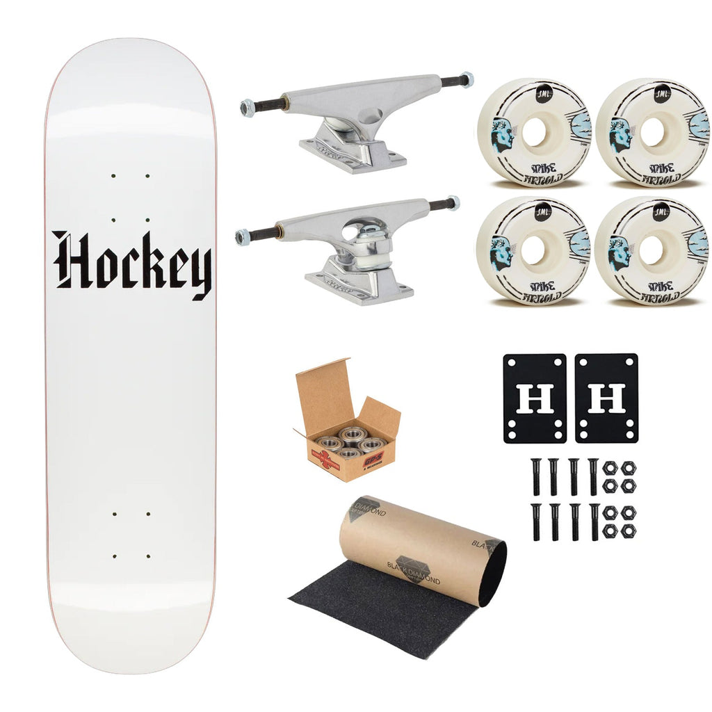 Hockey Premium Upgrade Skateboard Stone White 9.0" x 33.254" Krux Trucks, SML Wheels, Independent Bearings