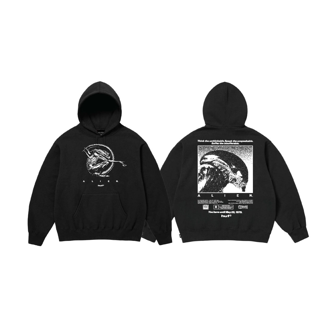 Huf X Aliens Hoodie Fossilized Pullover Size Black