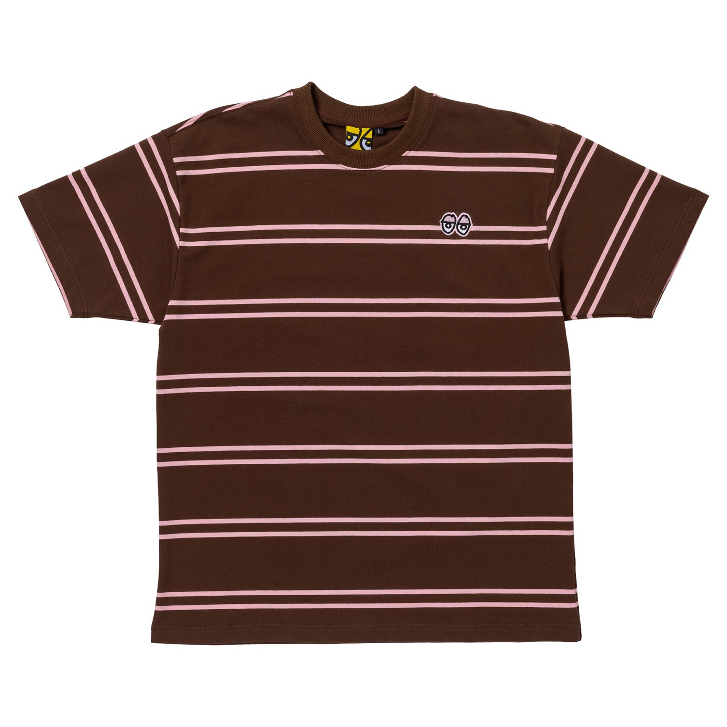 Krooked Skateboards Shirt Eyes Embroidered Stripe Brown/Pink