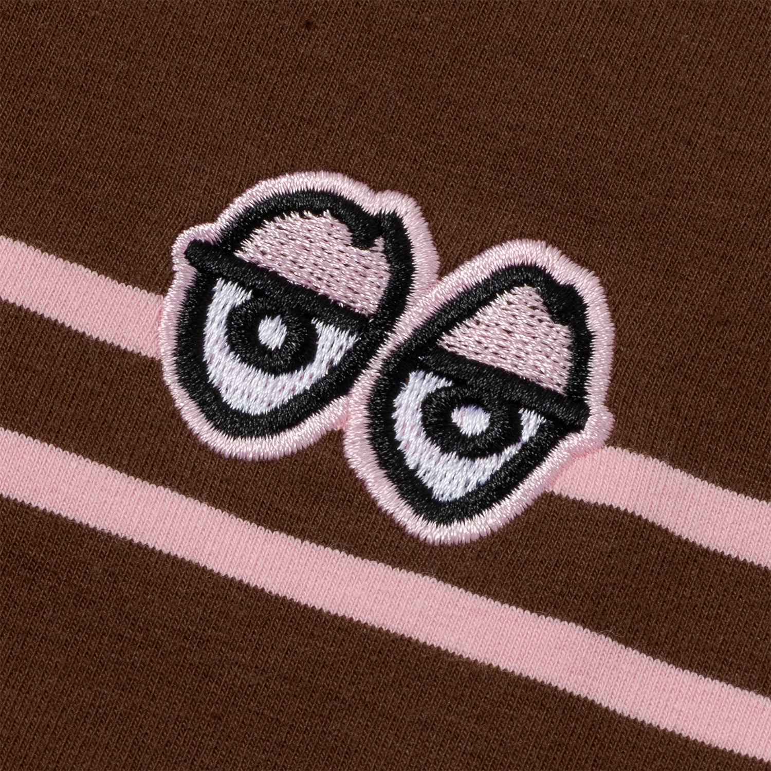 Krooked Skateboards Shirt Eyes Embroidered Stripe Brown/Pink