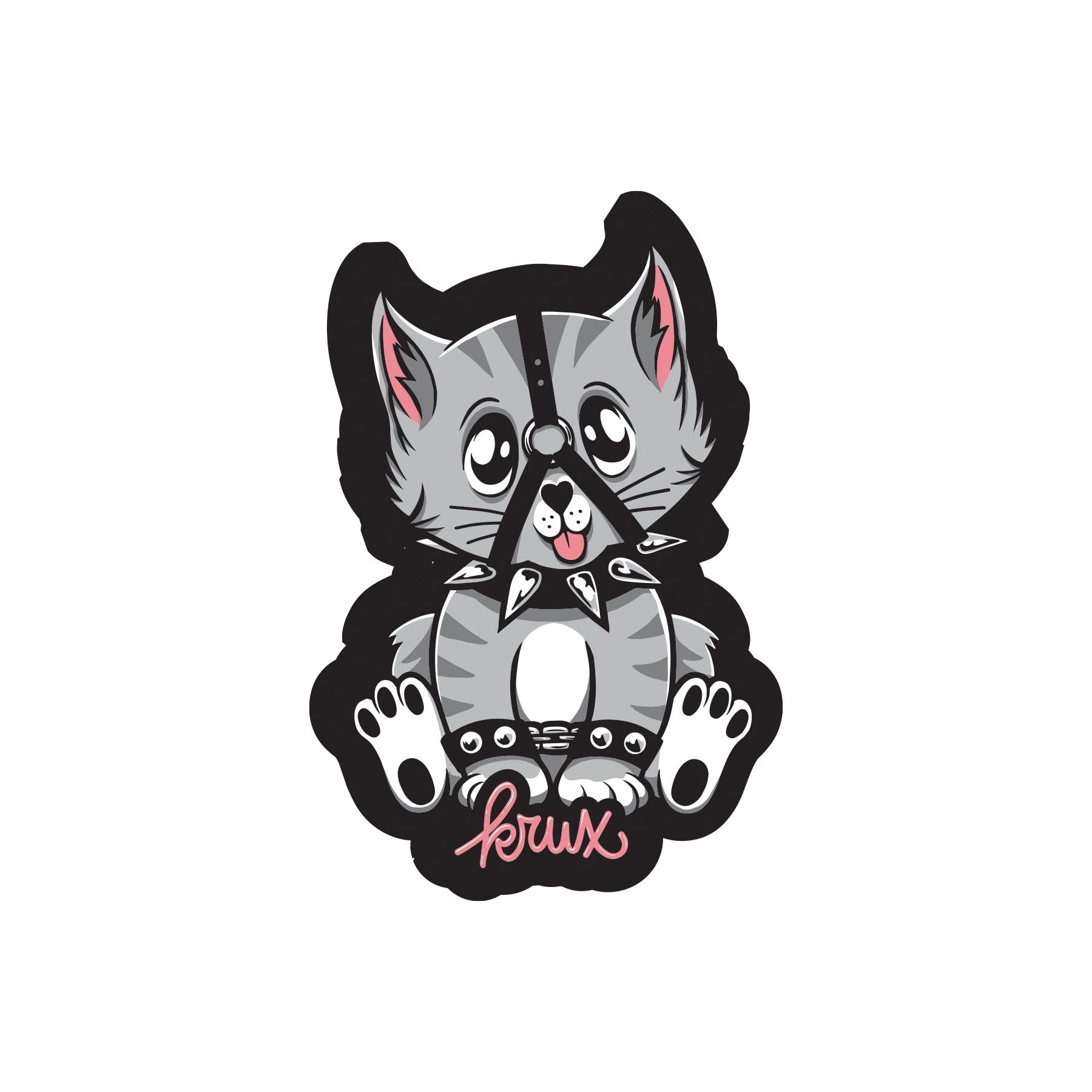 Krux Trucks Skateboard Sticker Bad Kitty Grey 2" x 3.25"