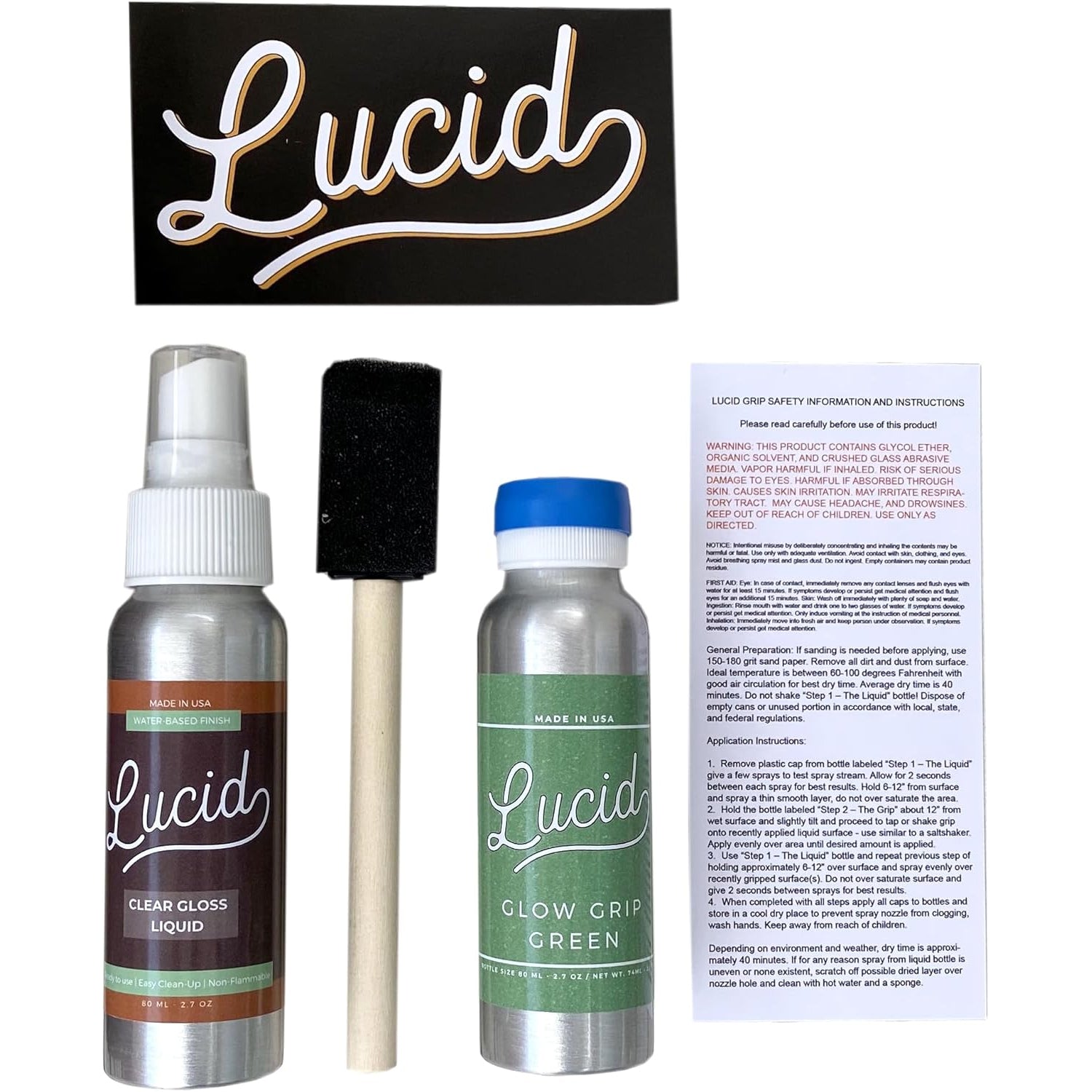 Lucid Grip - Clear and Glow Spray on Griptape Kit for Longboard, Skateboard - Choose Grit
