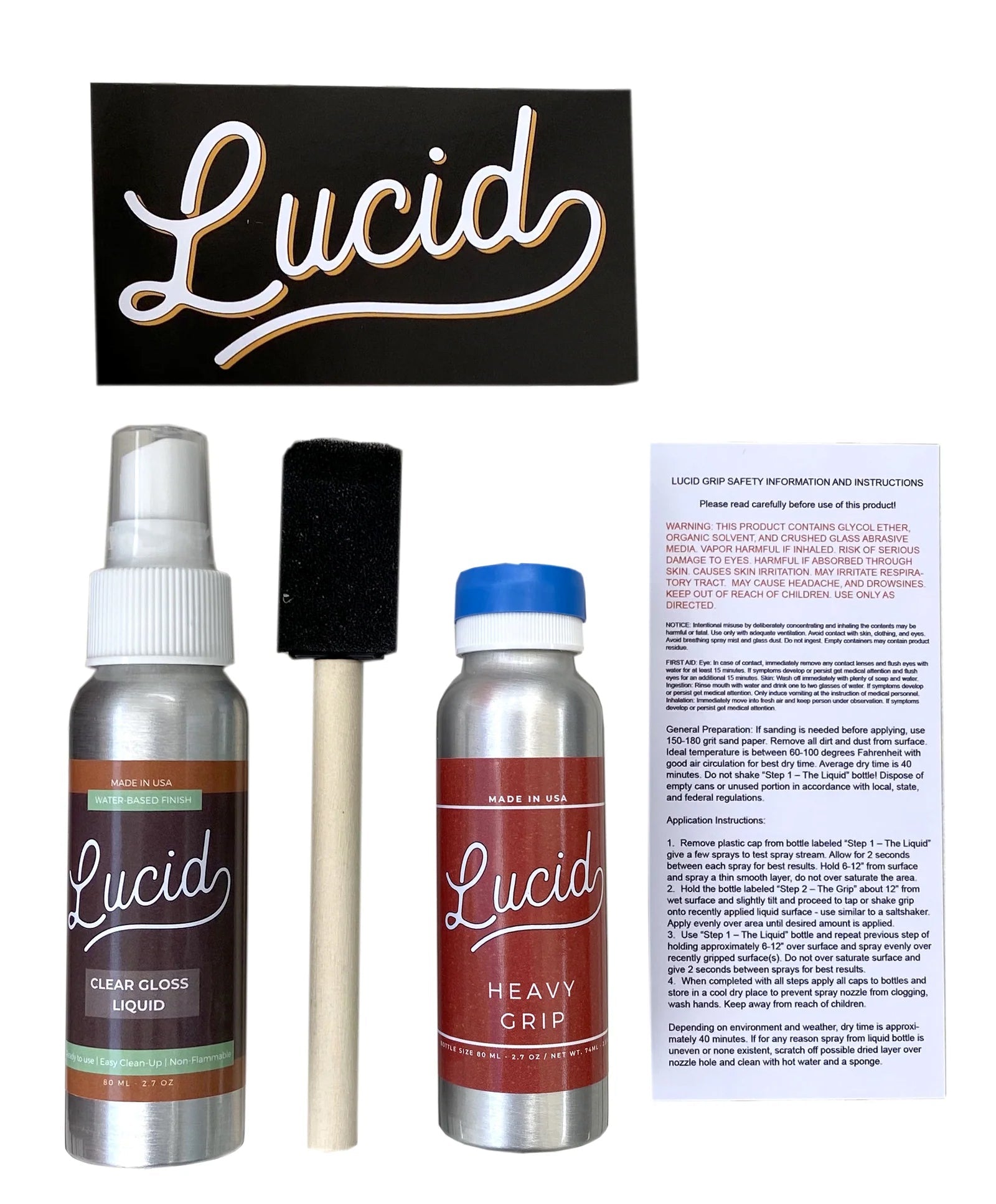 Lucid Grip - Clear and Glow Spray on Griptape Kit for Longboard, Skateboard - Choose Grit