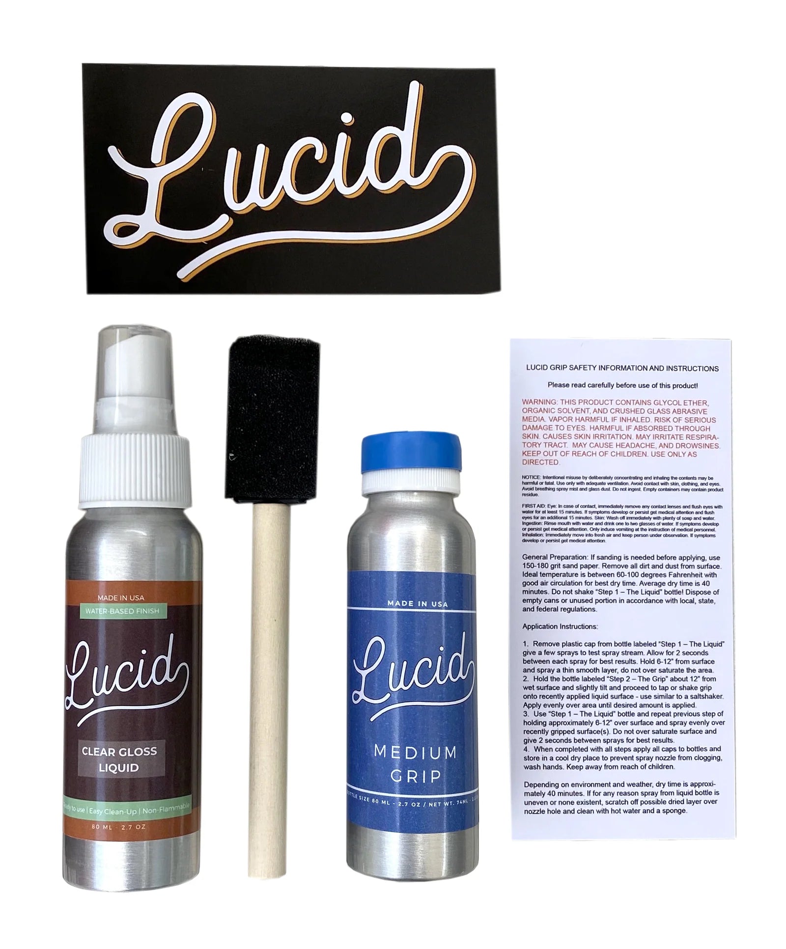 Lucid Grip - Clear and Glow Spray on Griptape Kit for Longboard, Skateboard - Choose Grit