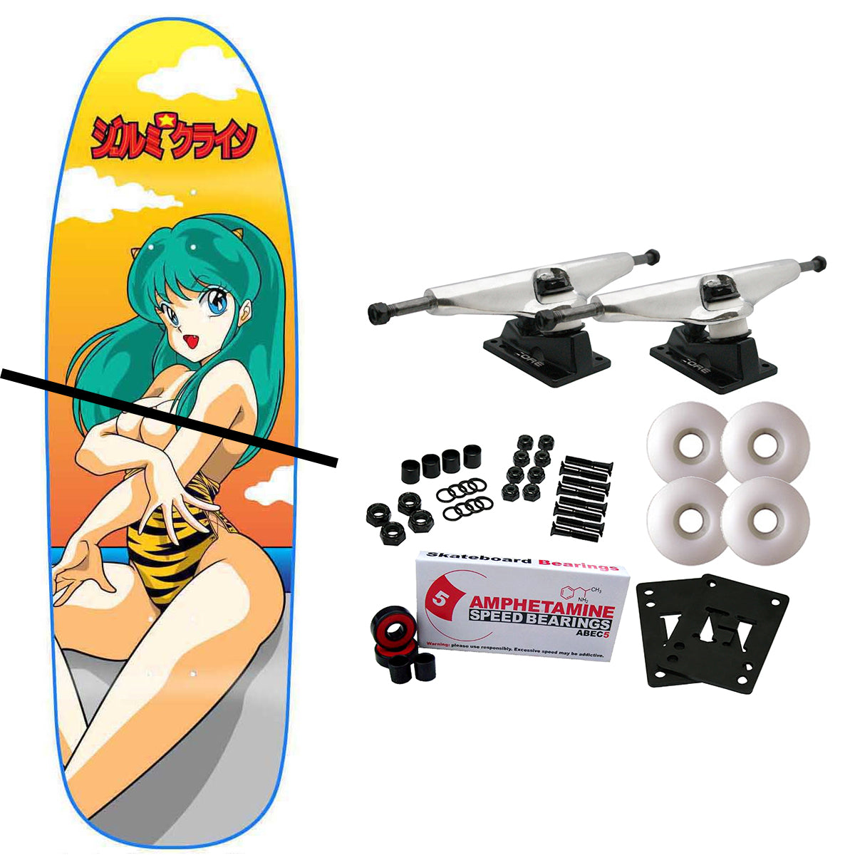 JK Industries Skateboard Complete Lum Chan Beach Shaped 9.5" x 31.75"