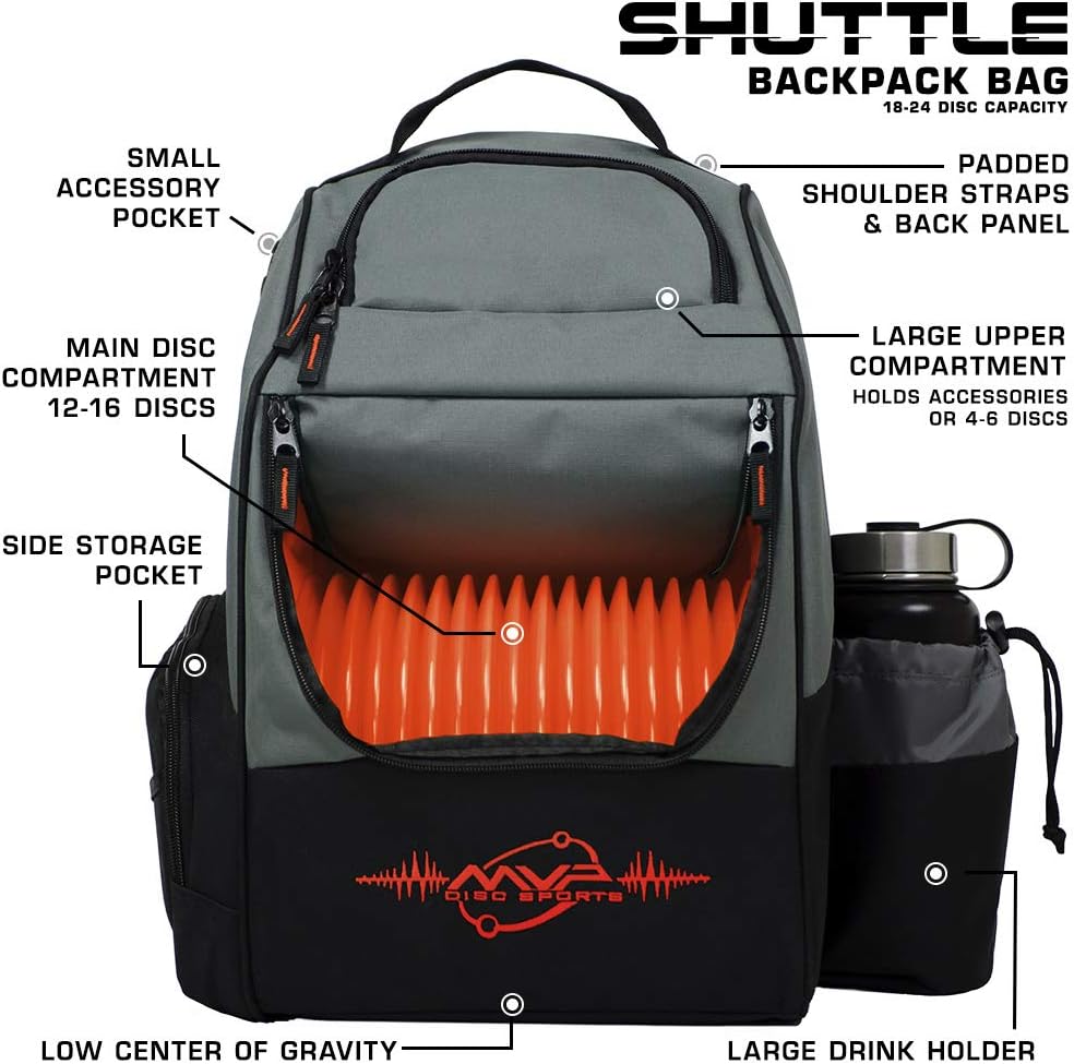 MVP Discs Disc Golf Backpack Bag - Shuttle Backpack - Holds 18-24 Discs