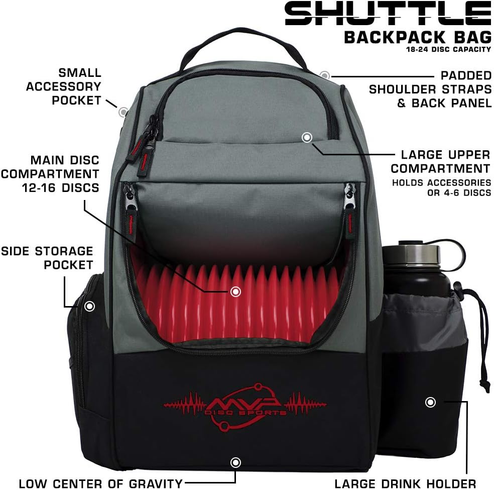 MVP Discs Disc Golf Backpack Bag - Shuttle Backpack - Holds 18-24 Discs