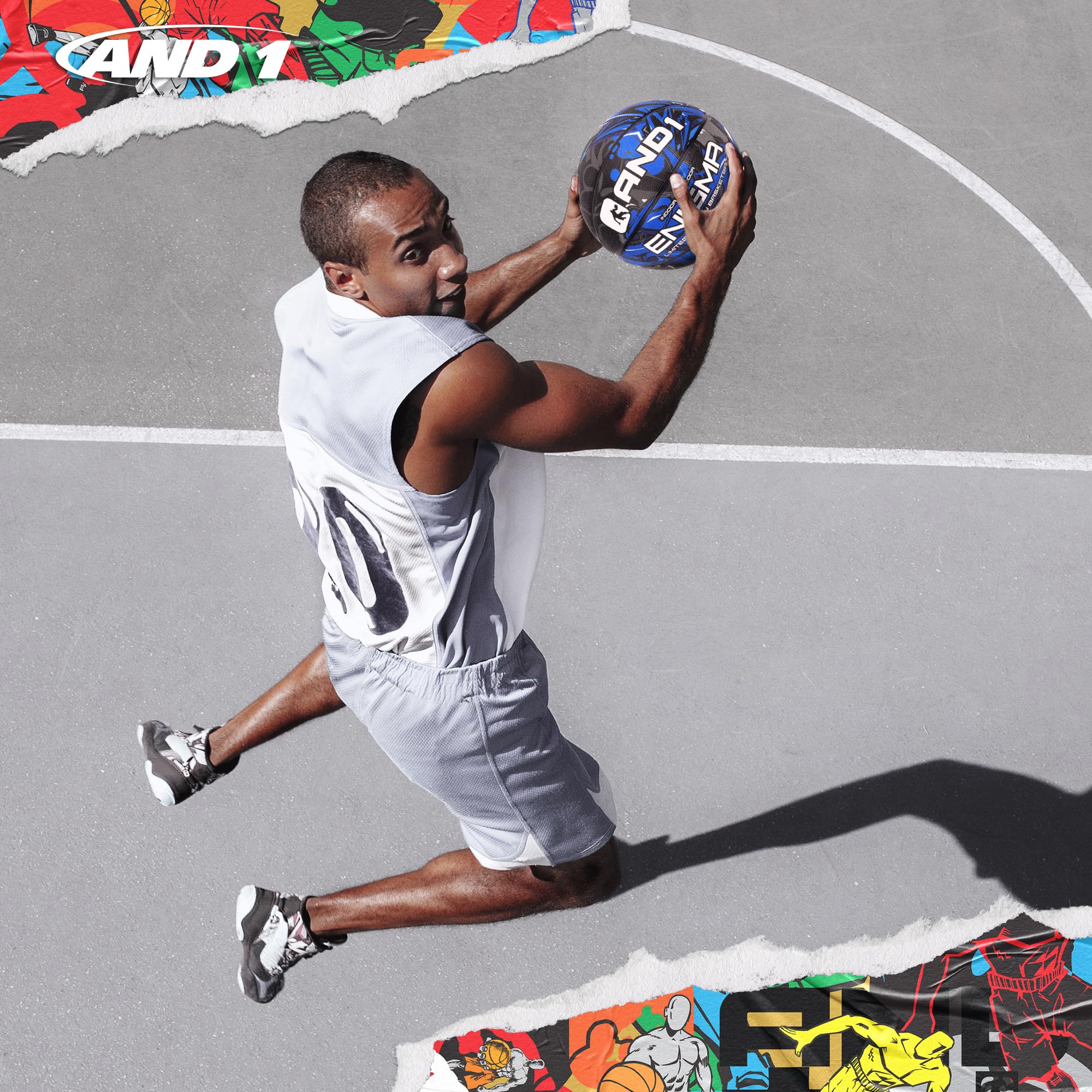 AND1 Enigma Indoor/OutdoorYouth Premium RubberStreetball, Blue and Black, 27.5