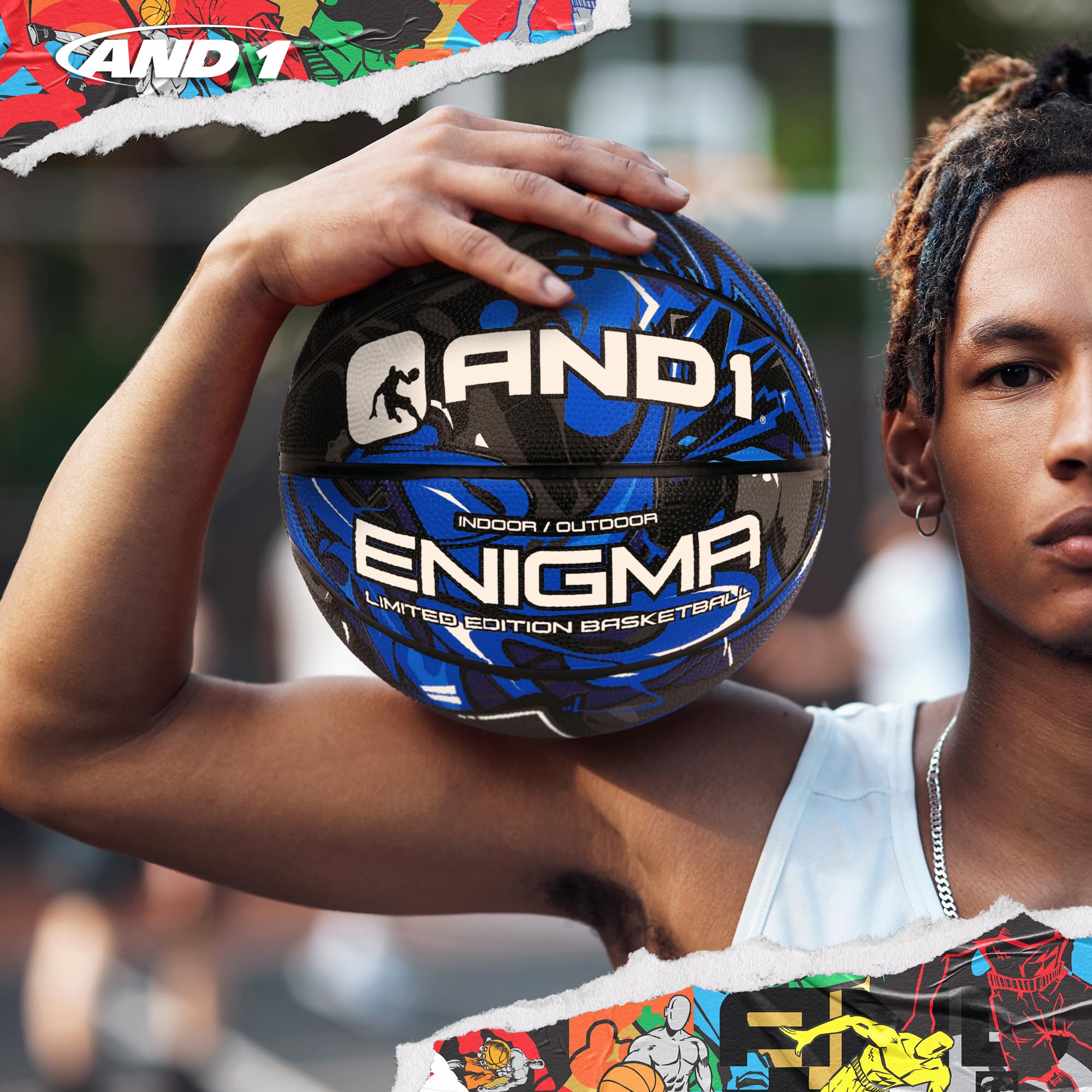 AND1 Enigma Indoor/OutdoorYouth Premium RubberStreetball, Blue and Black, 27.5