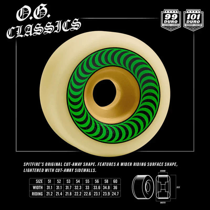 Spitfire Skateboard Wheels 54mm F4 99A Multiball OG Classic Natural
