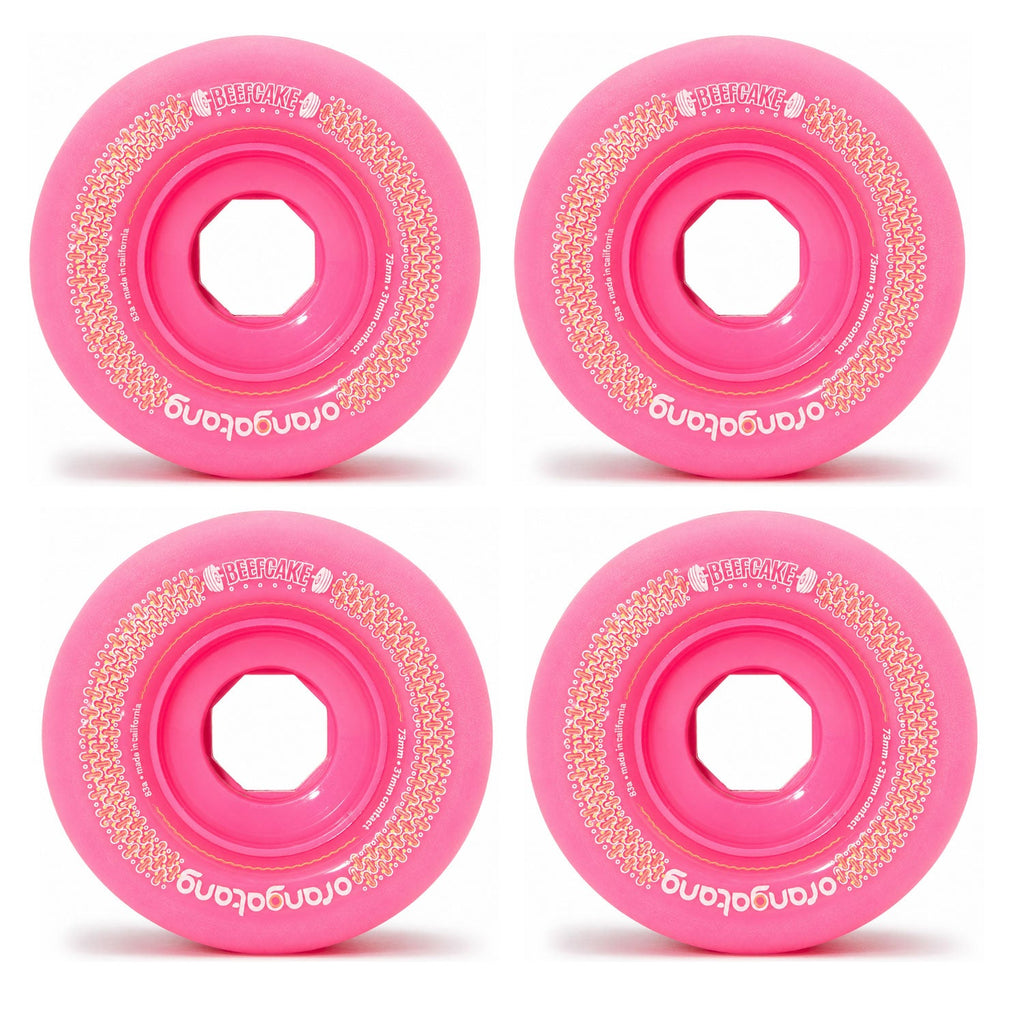Orangatang Longboard Wheels Beefcake Pink 73mm 83A with Loaded Jehu V2 Bearings