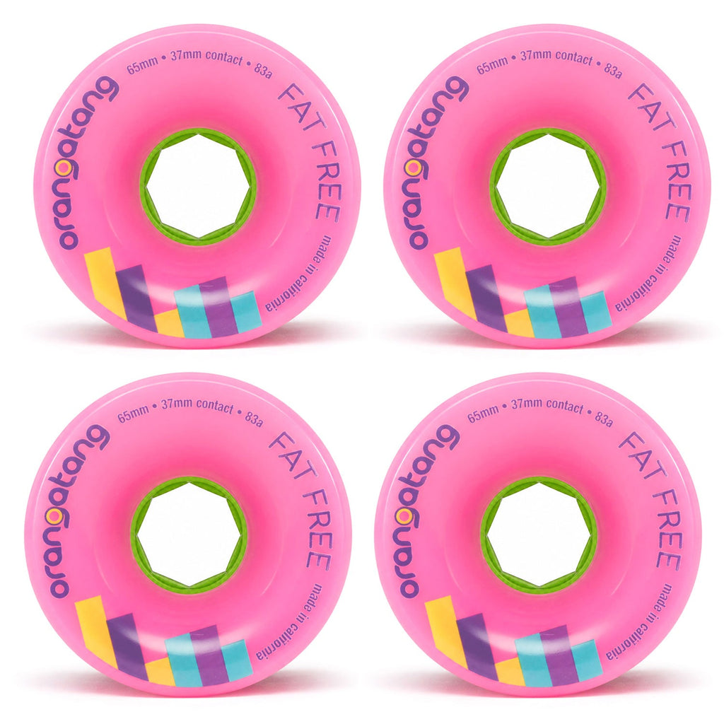 Orangatang Longboard Wheels Fat Free Pink 65mm 83A with Loaded Jehu V2 Bearings