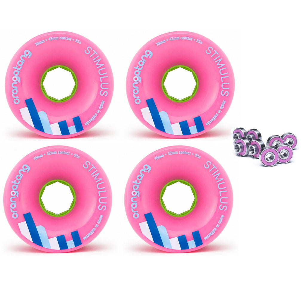 Orangatang Longboard Wheels Stimulus Pink 70mm 83A with Loaded Jehu V2 Bearings