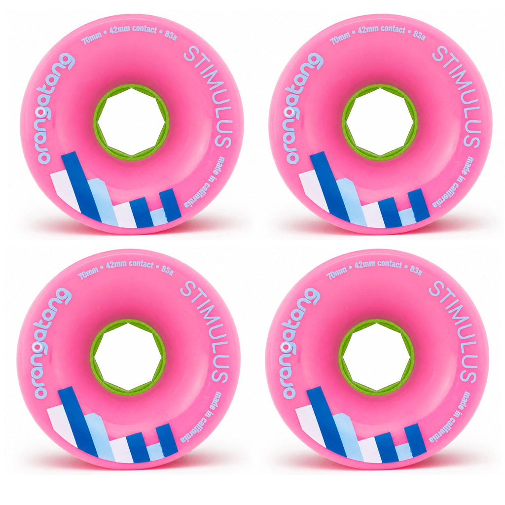 Orangatang Longboard Wheels Stimulus Pink 70mm 83A with Loaded Jehu V2 Bearings