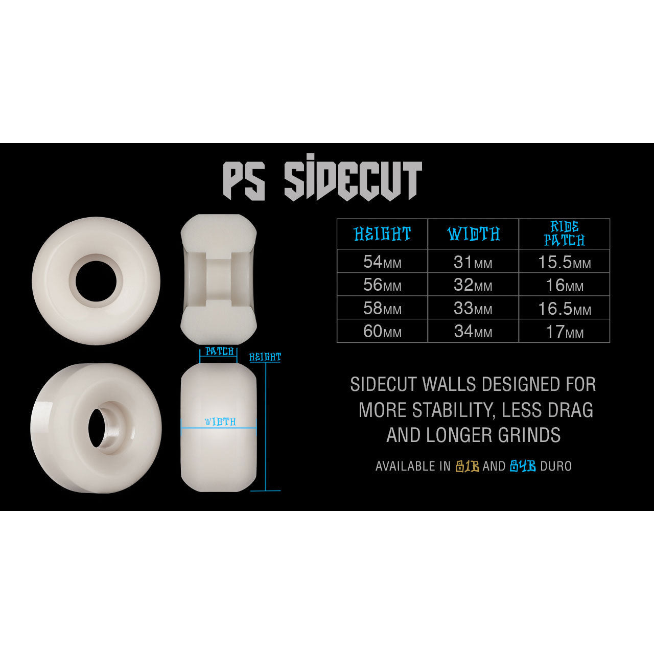Bones Skateboard Wheels 60mm SPF Scorpeedo P5 Sidecut 81B (101A) White