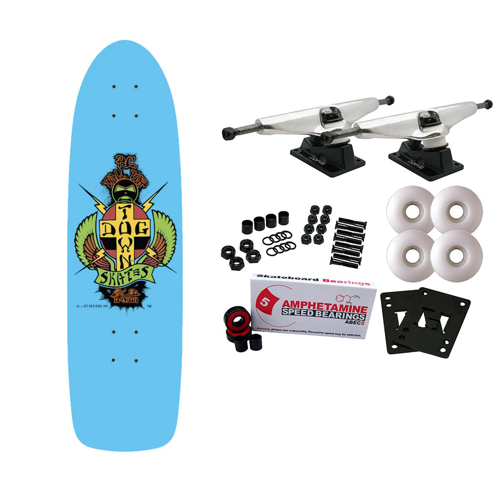 Dogtown Skateboard Complete PC Tail Tap OG 70s Rider Sky Blue 8.375" x 30.575"