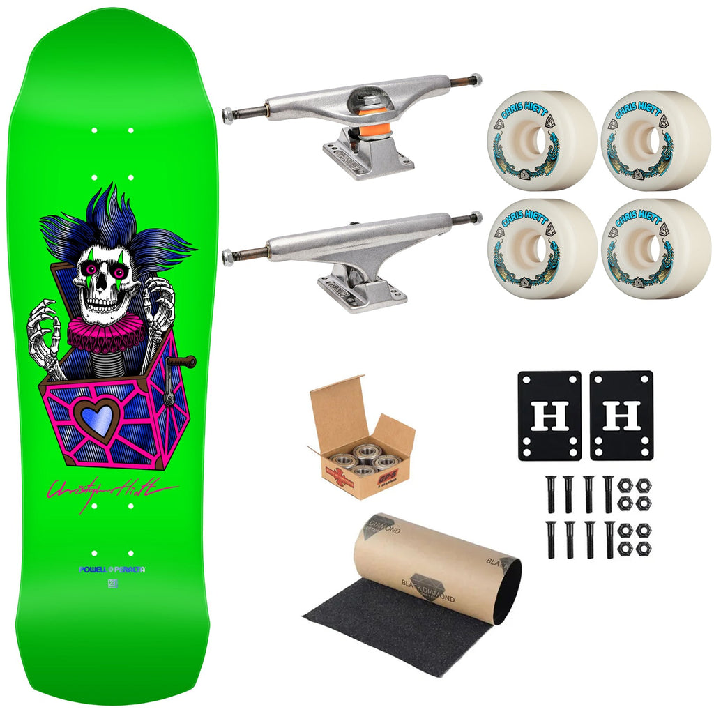 Powell Peralta Premium Skateboard Chris Hiett Skull 9.5" Independent Trucks, Dragon Formula Wheels, Indy Bearings