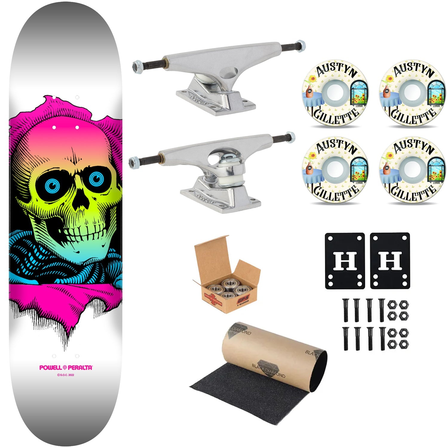 Powell Peralta Premium Skateboard Ripper Lime Fade White 8.5" Krux Trucks, SML Wheels, Independent Bearings