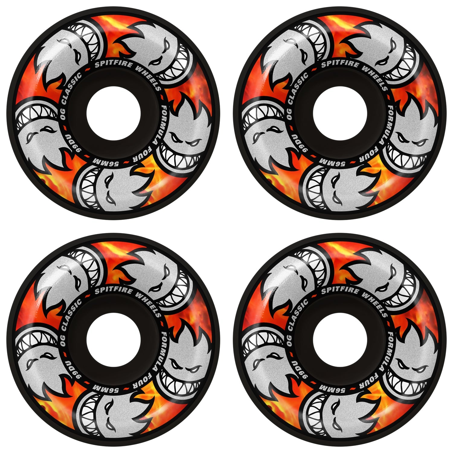 Spitfire Skateboard Wheels 56mm F4 99A Multiball OG Classic Black