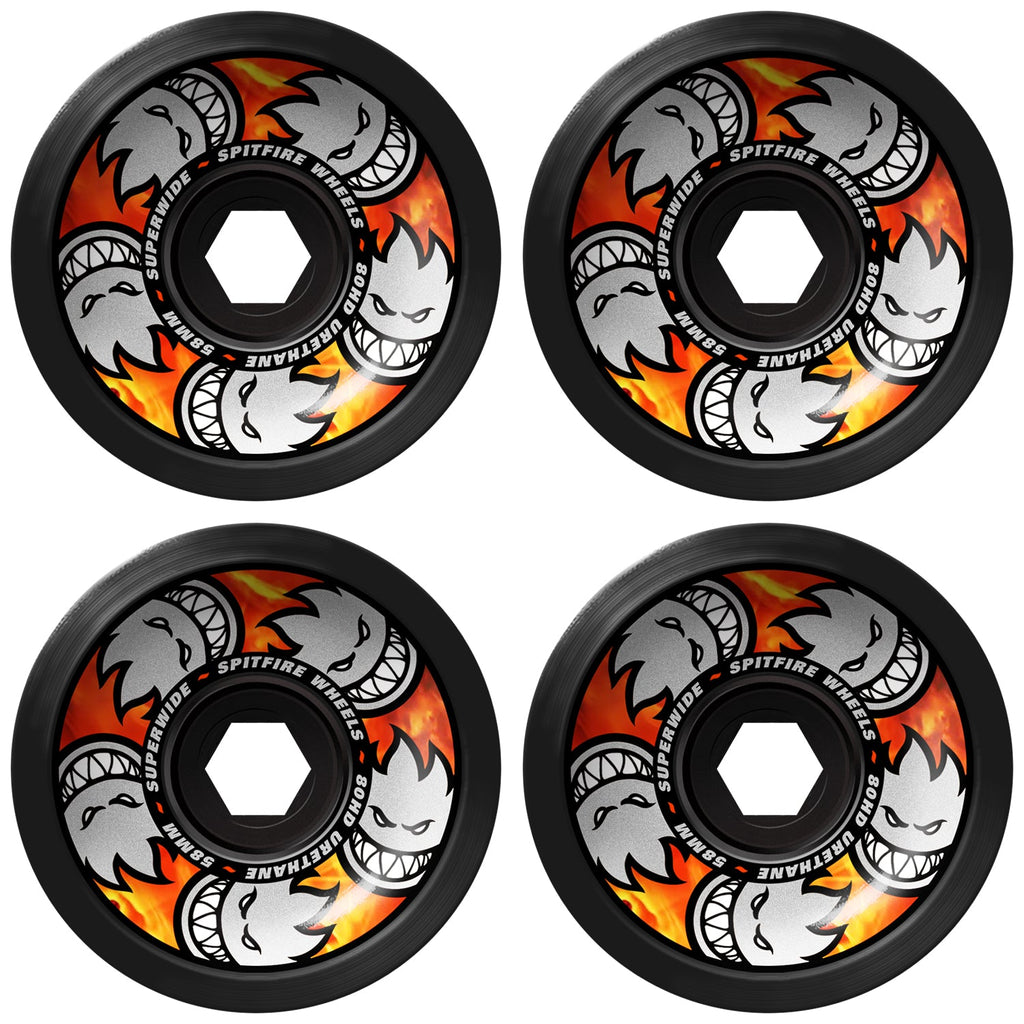 Spitfire Skateboard Wheels 58mm 80HD Multiball Superwide Black