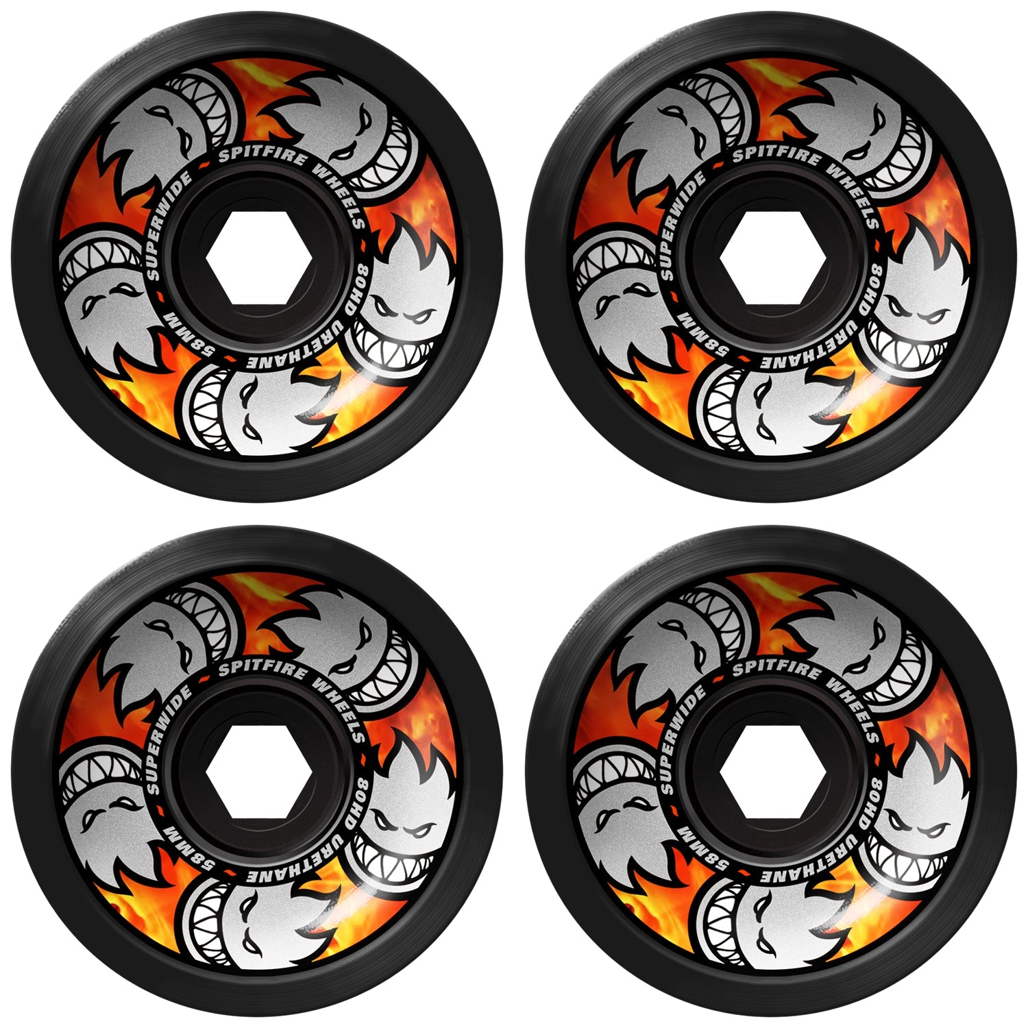 Spitfire Skateboard Wheels 58mm 80HD Multiball Superwide Black