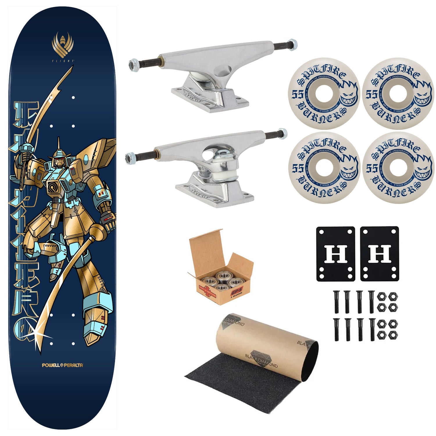 Powell Peralta Premium Flight Skateboard Caballero Gundam 8.5" Krux Trucks, Spitfire Wheels, Independent Bearings