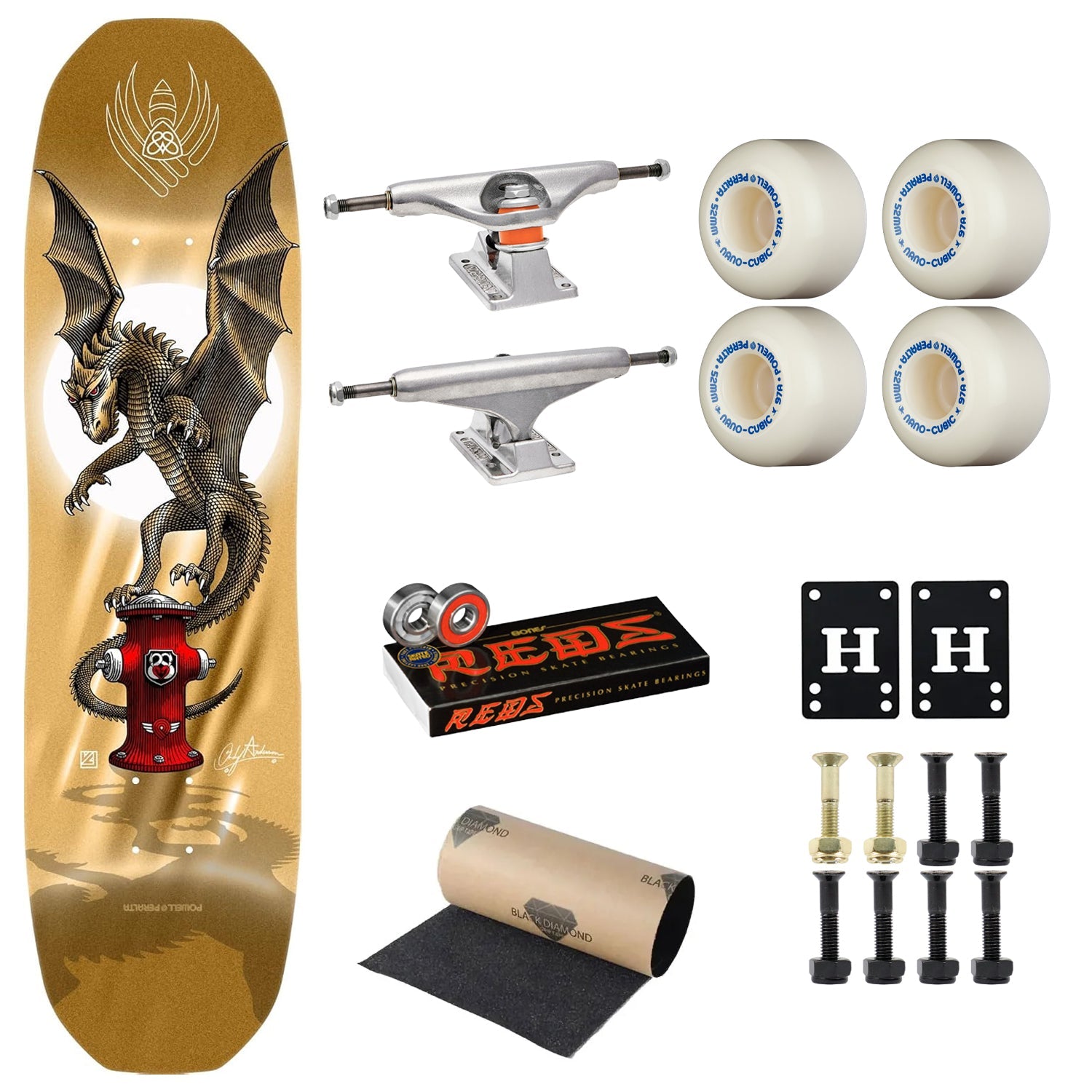 Powell Peralta Skateboard Andy Anderson Hydrant Flight 8.4" Premium Independent + Dragon Formula Complete Kit