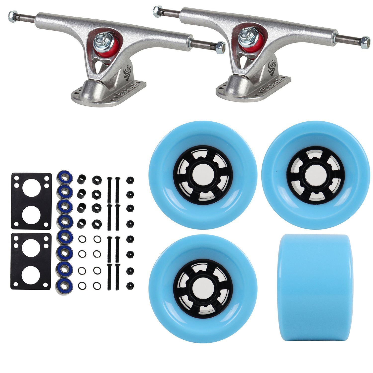 Paris Longboard Trucks with Extra Large Wheels, Abec 7 Bearings, Hardware, and Risers