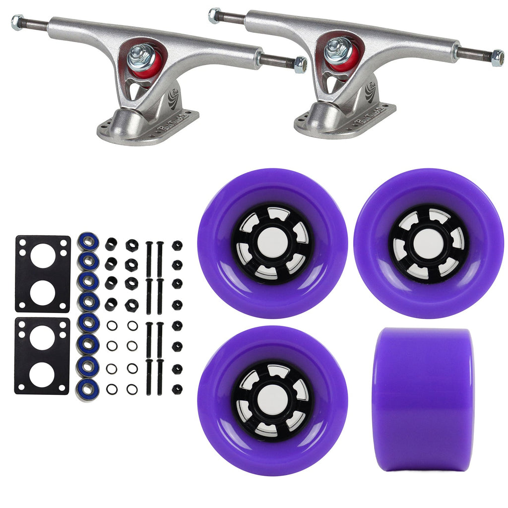 Paris Longboard Trucks with Extra Large Wheels, Abec 7 Bearings, Hardware, and Risers