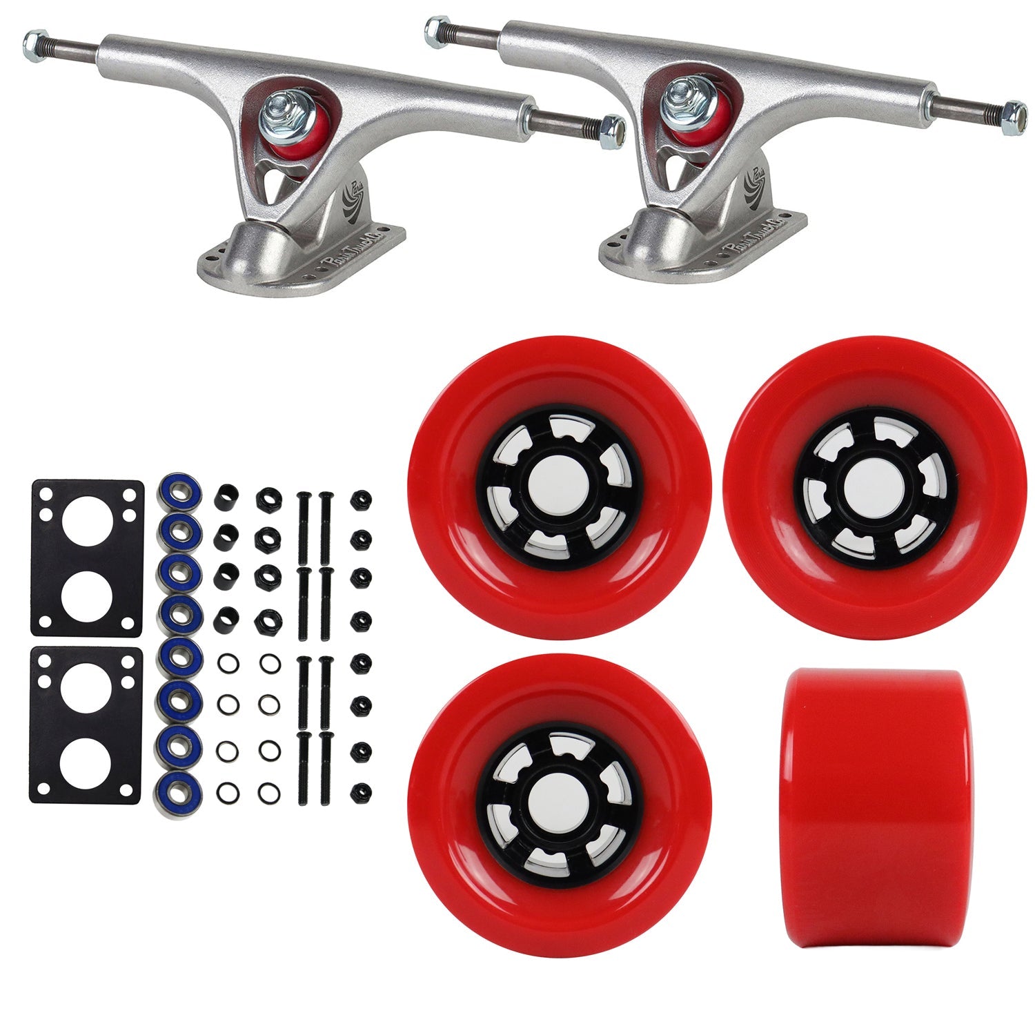 Paris Longboard Trucks with Extra Large Wheels, Abec 7 Bearings, Hardware, and Risers