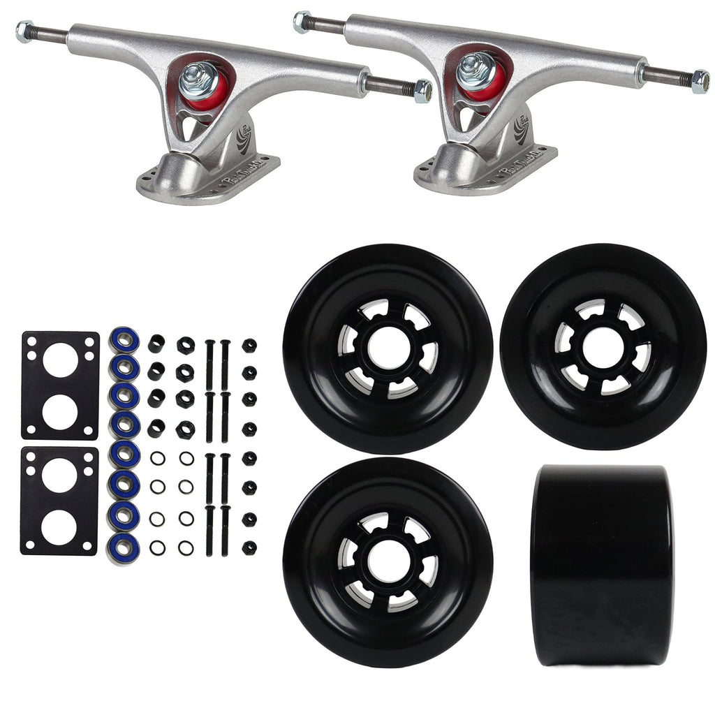Paris Longboard Trucks with Extra Large Wheels, Abec 7 Bearings, Hardware, and Risers
