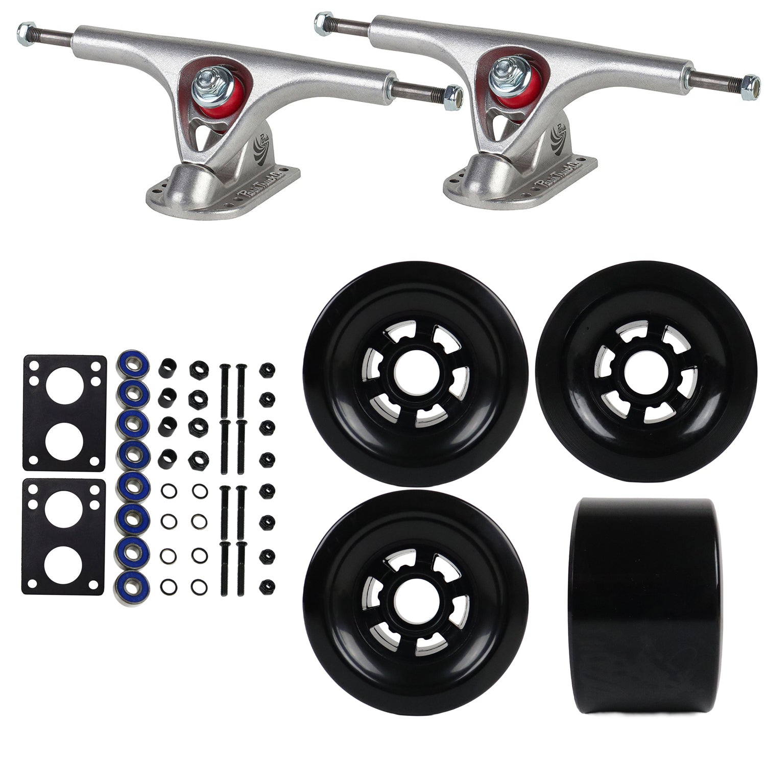 Paris Longboard Trucks with Extra Large Wheels, Abec 7 Bearings, Hardware, and Risers