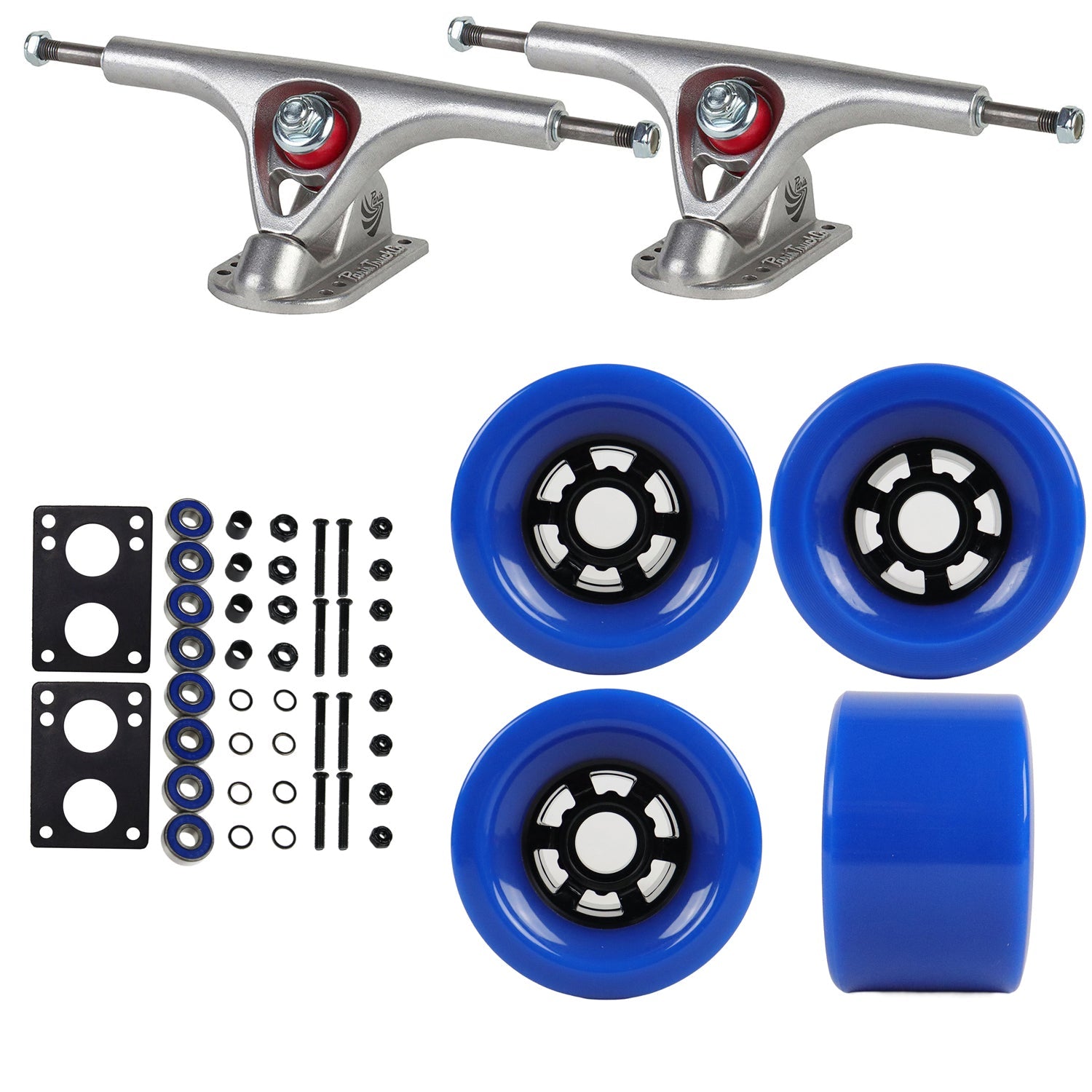 Paris Longboard Trucks with Extra Large Wheels, Abec 7 Bearings, Hardware, and Risers