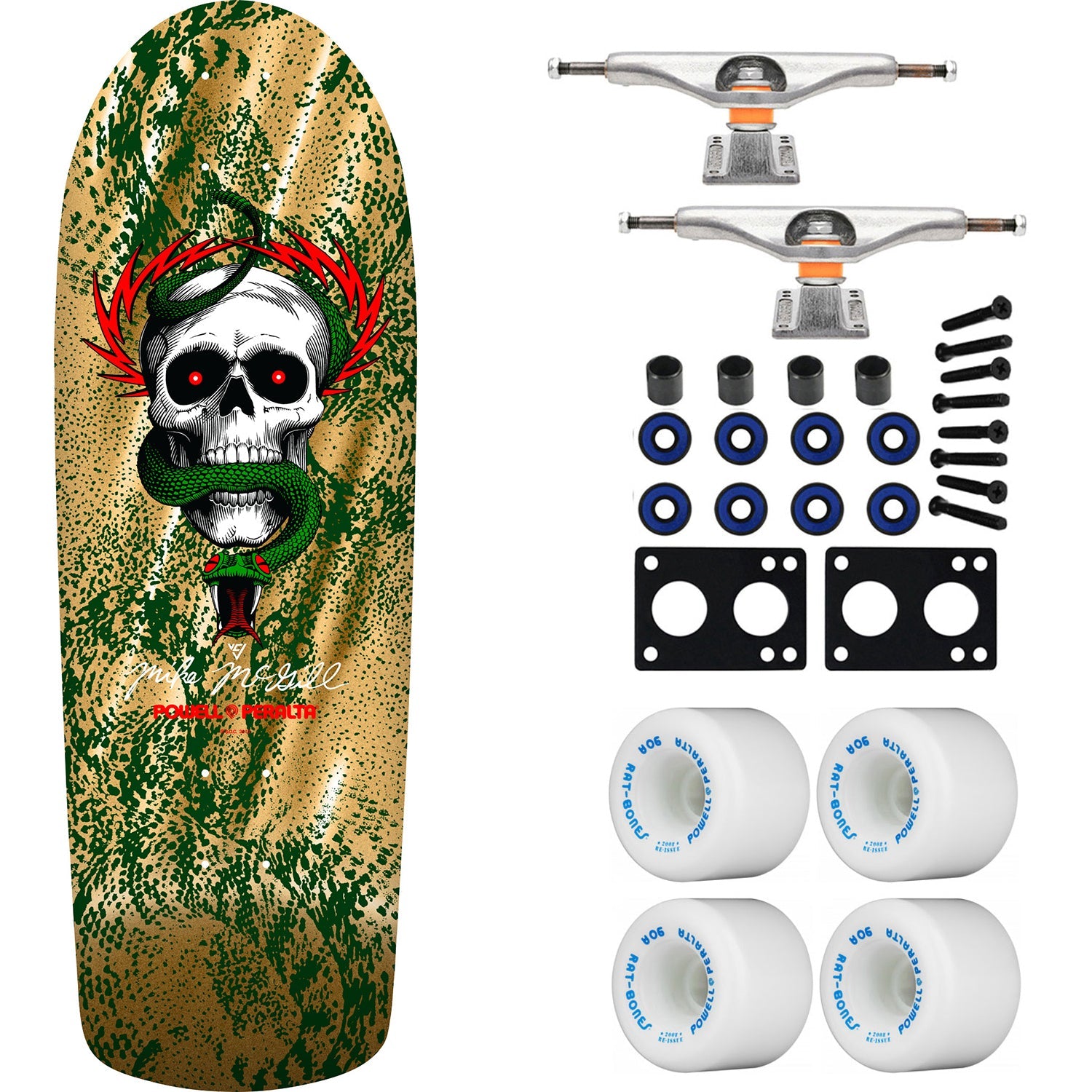 Powell Peralta Skateboard McGill Skull and Snake Green/Gold Foil / Independent/ Rat Bones White