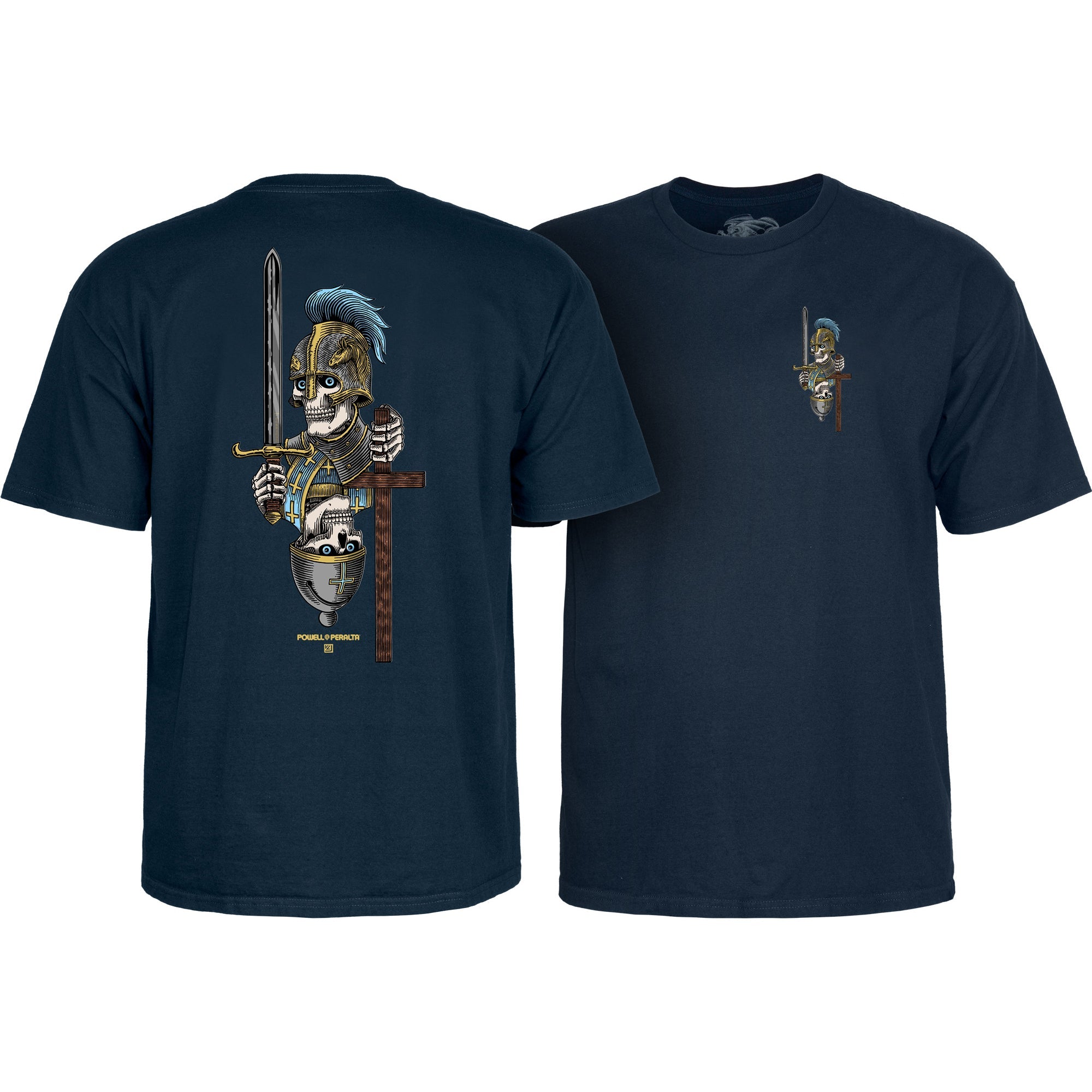 Powell Peralta Skateboard Shirt Dan Corrigan Chess Skulls Navy