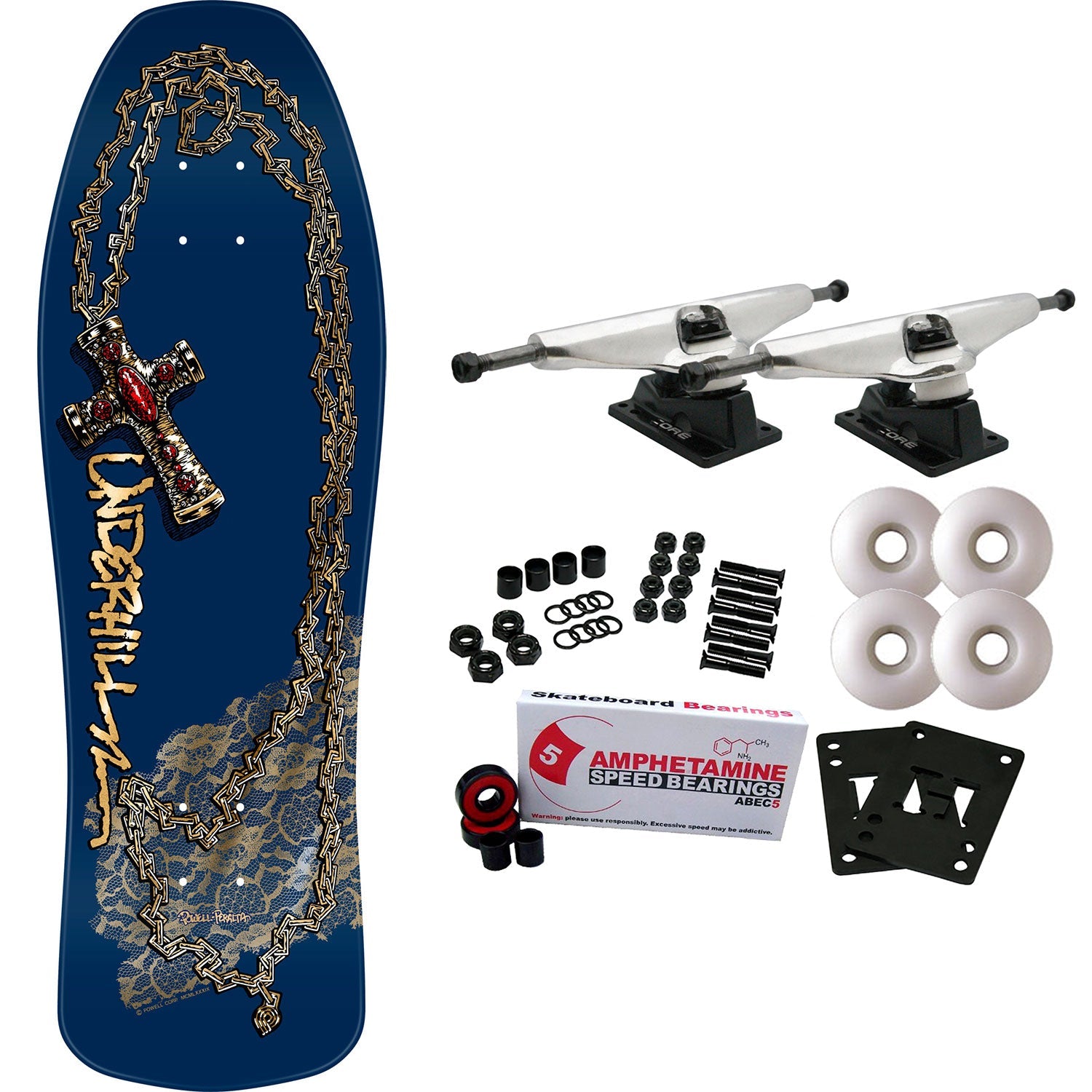 Powell Peralta Skateboard Complete Ray Underhill Cross Navy/Gold Foil Old School Reissue