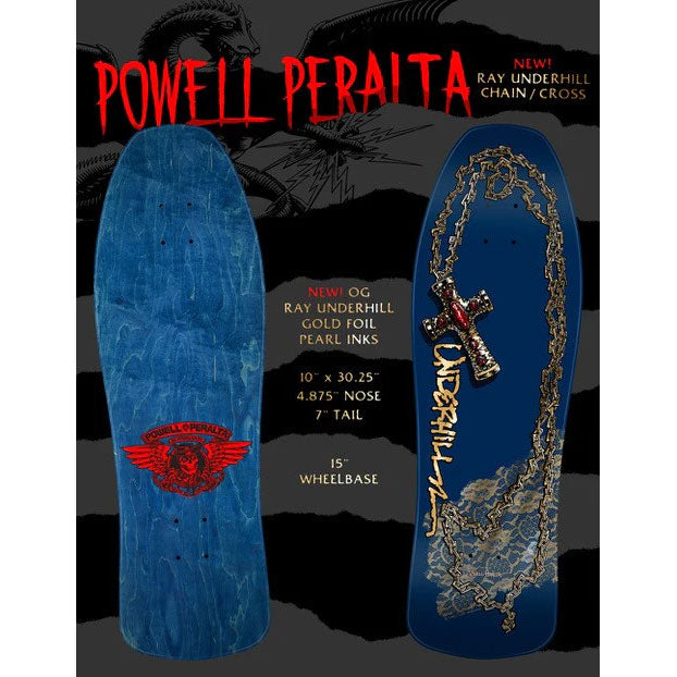 Powell Peralta Skateboard Ray Underhill Cross Navy/Gold Foil / Independent/ Rat Bones White