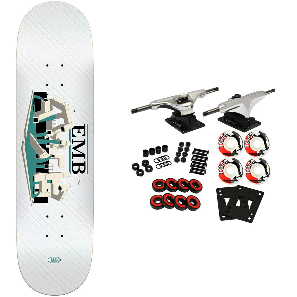Real Skateboard Complete EMB White 8.5" x 31.85"