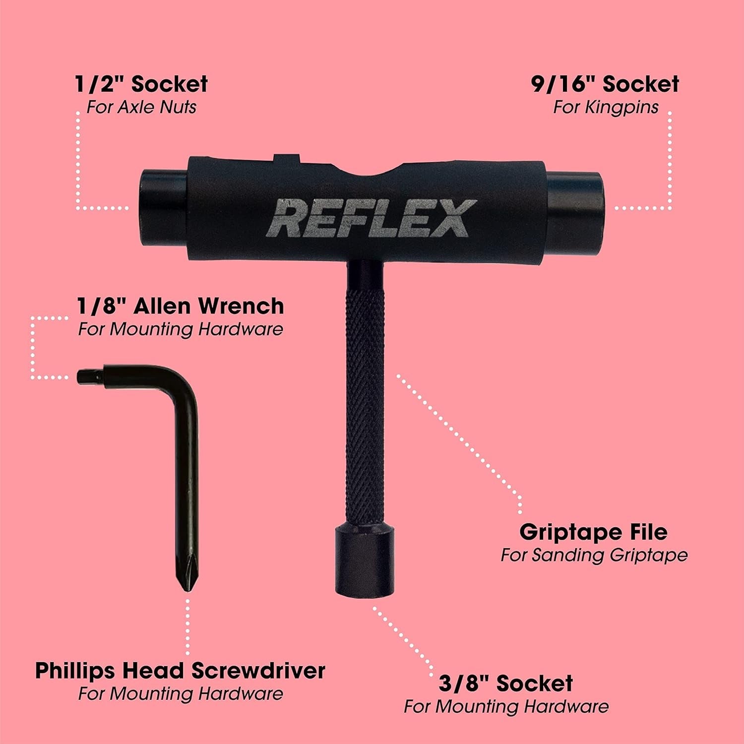 Reflex Triflex Skateboard Tool Orange - Sockets, Wrench/Screwdriver, Griptape File