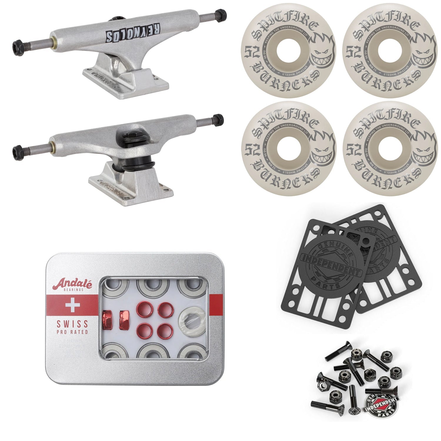 Upgrade Your Skateboard Premium Parts Package - Independent Trucks, Sptifire Wheels, Andale Swiss Bearings