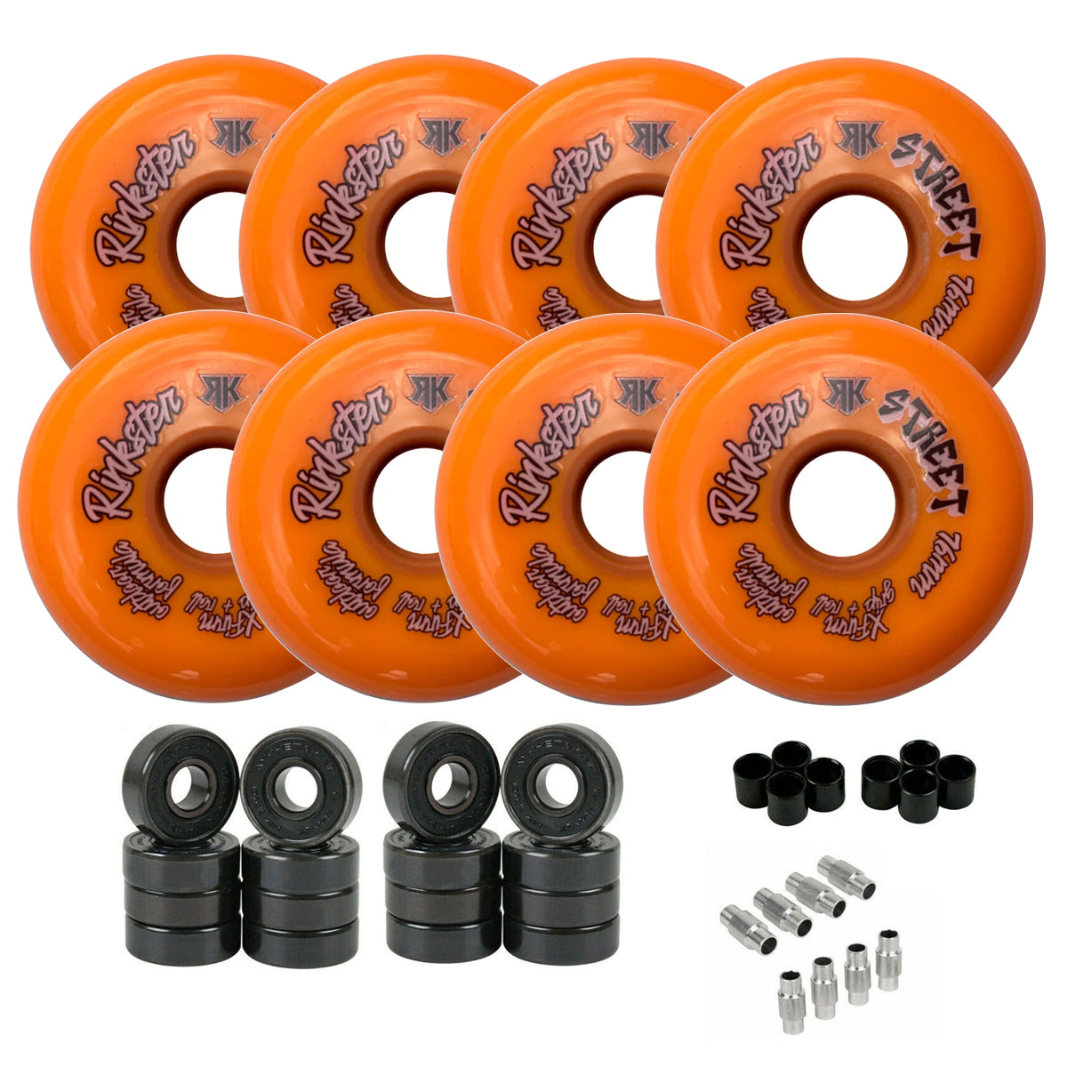 Rink Rat Roller Hockey Wheels Rinkster Street Outdoor X-Firm 8-Pack with Hybrid Ceramic Bearings