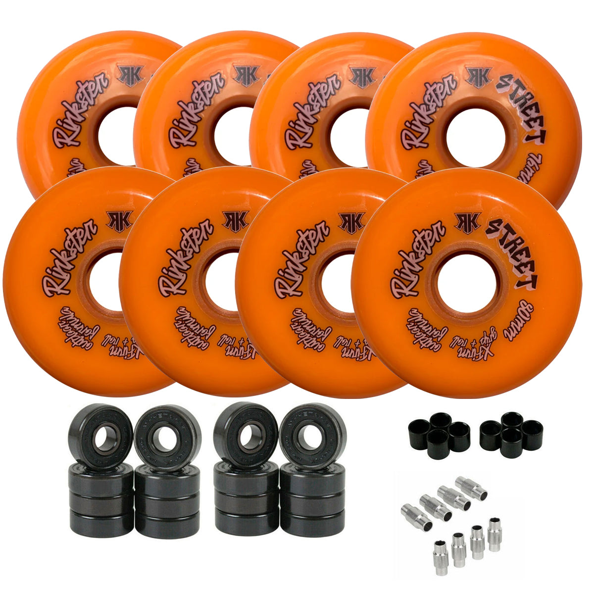 Rink Rat Roller Hockey Wheels Rinkster Street Outdoor X-Firm 8-Pack with Hybrid Ceramic Bearings