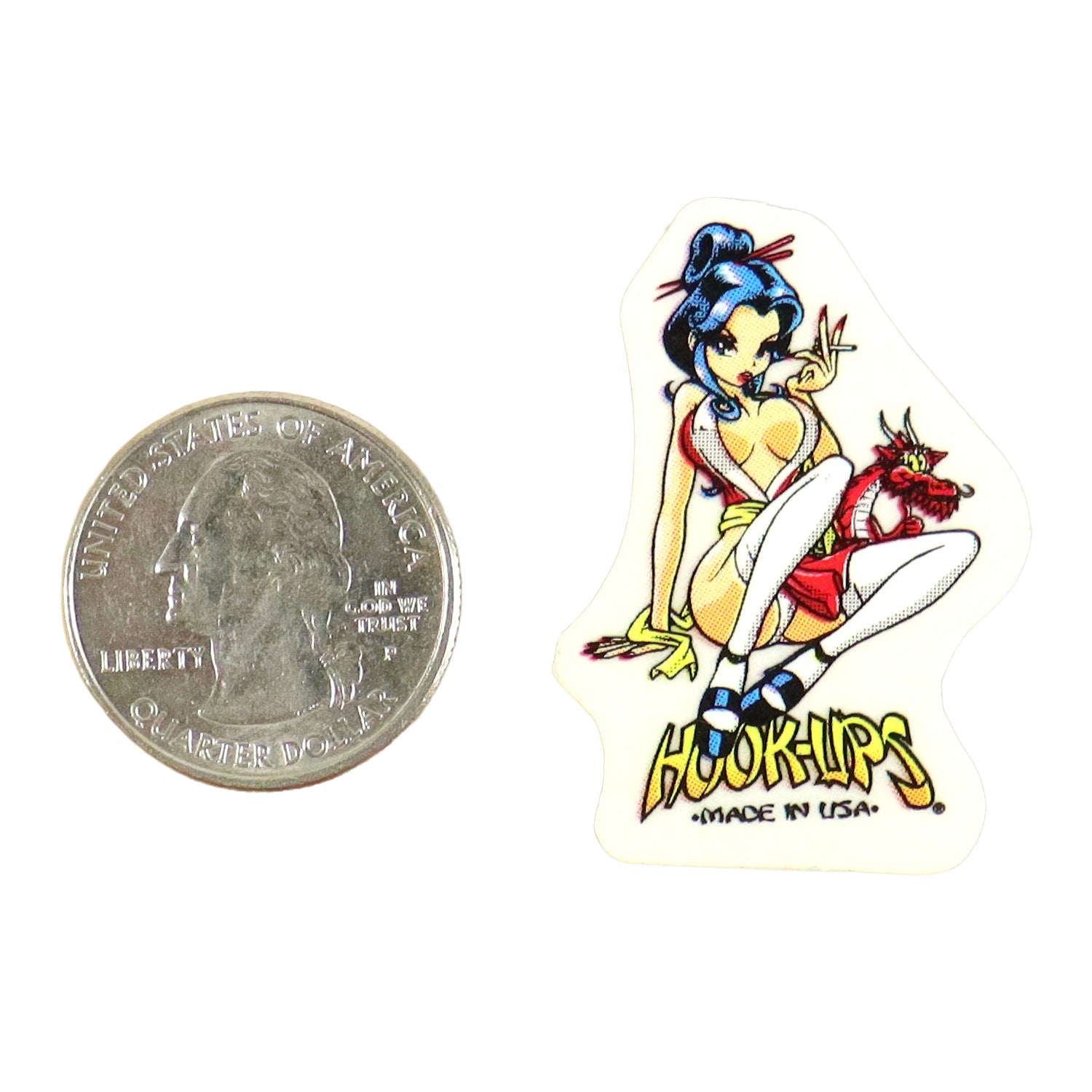 Hook Ups Skateboards Sticker - Mini Size - Geisha 2 1.25" x 1.625"