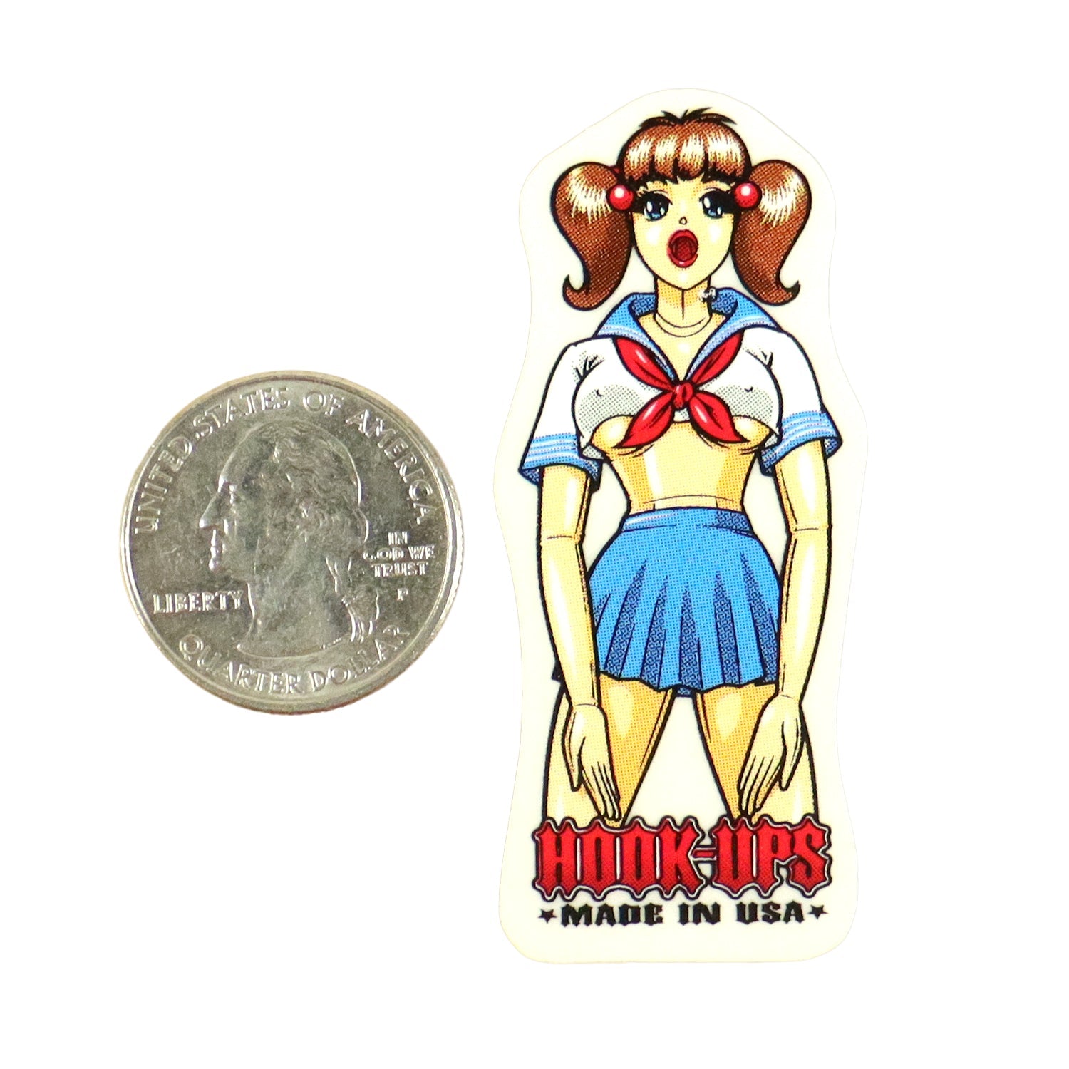 Hook Ups Skateboards Sticker - Mini Size - Blow Up Doll 1" x 2.4"