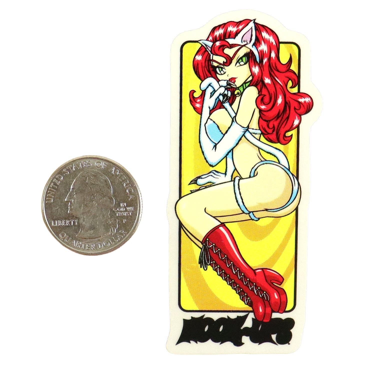 Hook Ups Skateboards Sticker - Mini Size - Akiko Cat Girl 3 1.4" x 3.25"